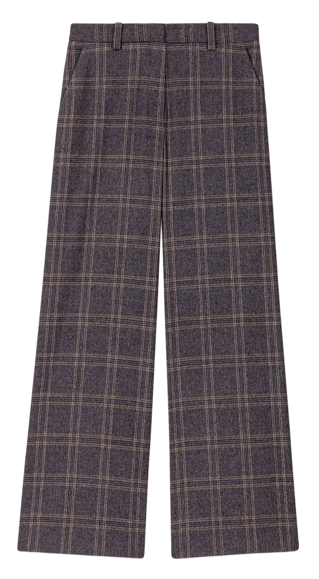 Pantalon large taille haute à carreaux MAJE Gris