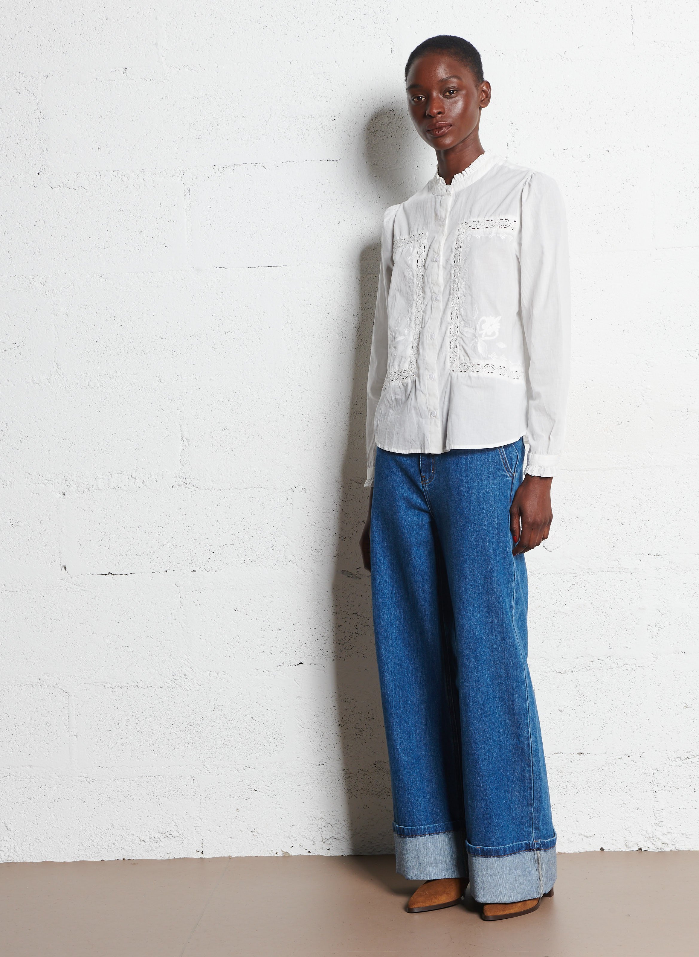 Blouse col officier en coton LA PETITE ETOILE Beige