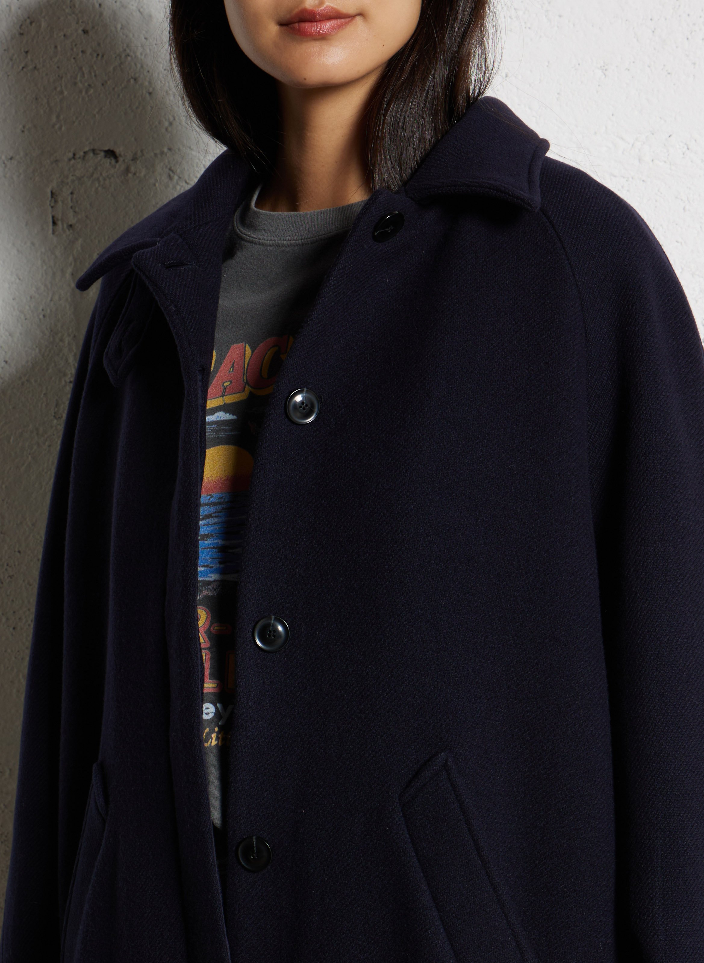 Manteau ample col classique en laine BELLEPIECE Bleu