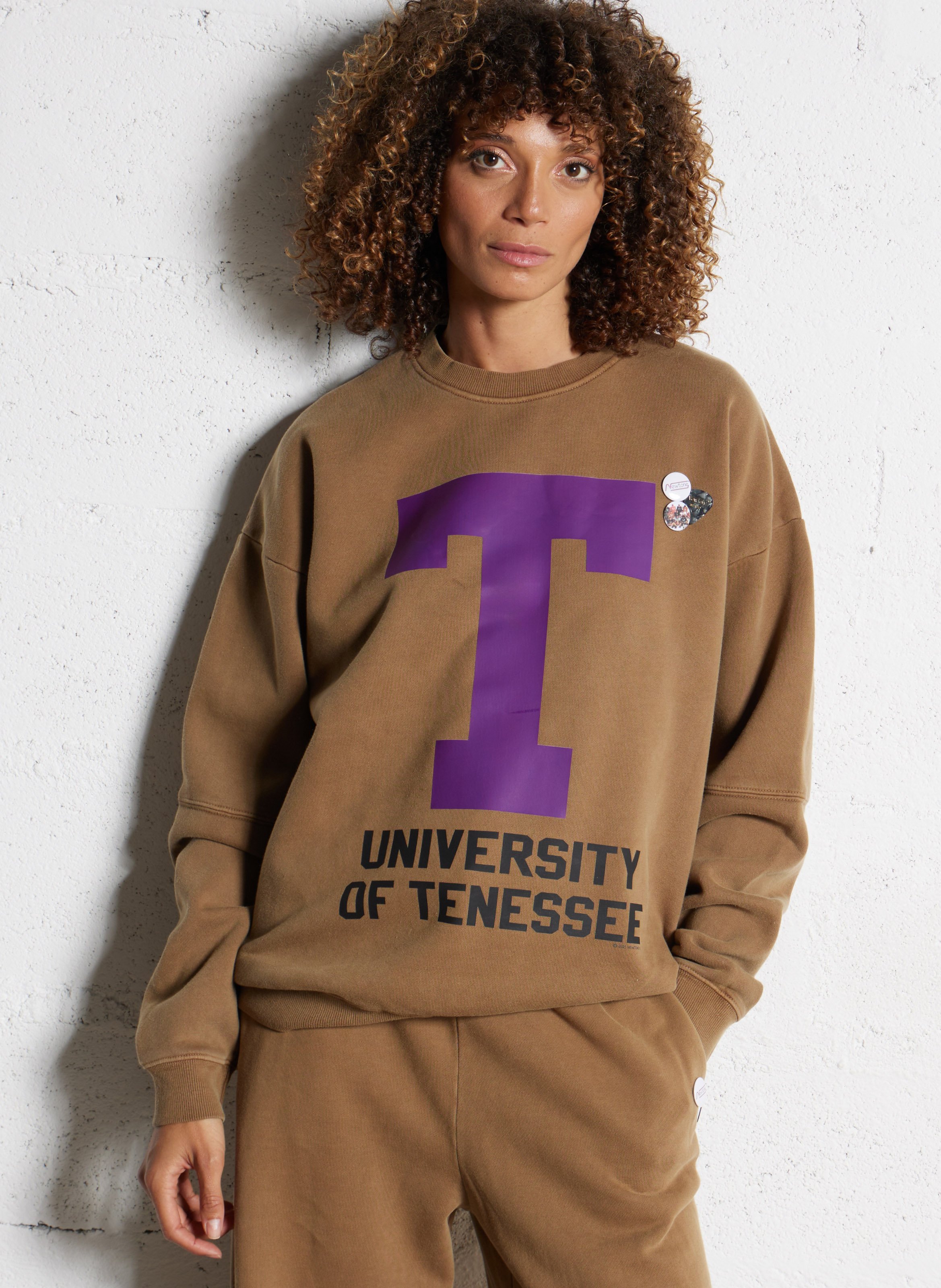 Sweat droit sérigraphié en coton mélangé NEWTONE Marron