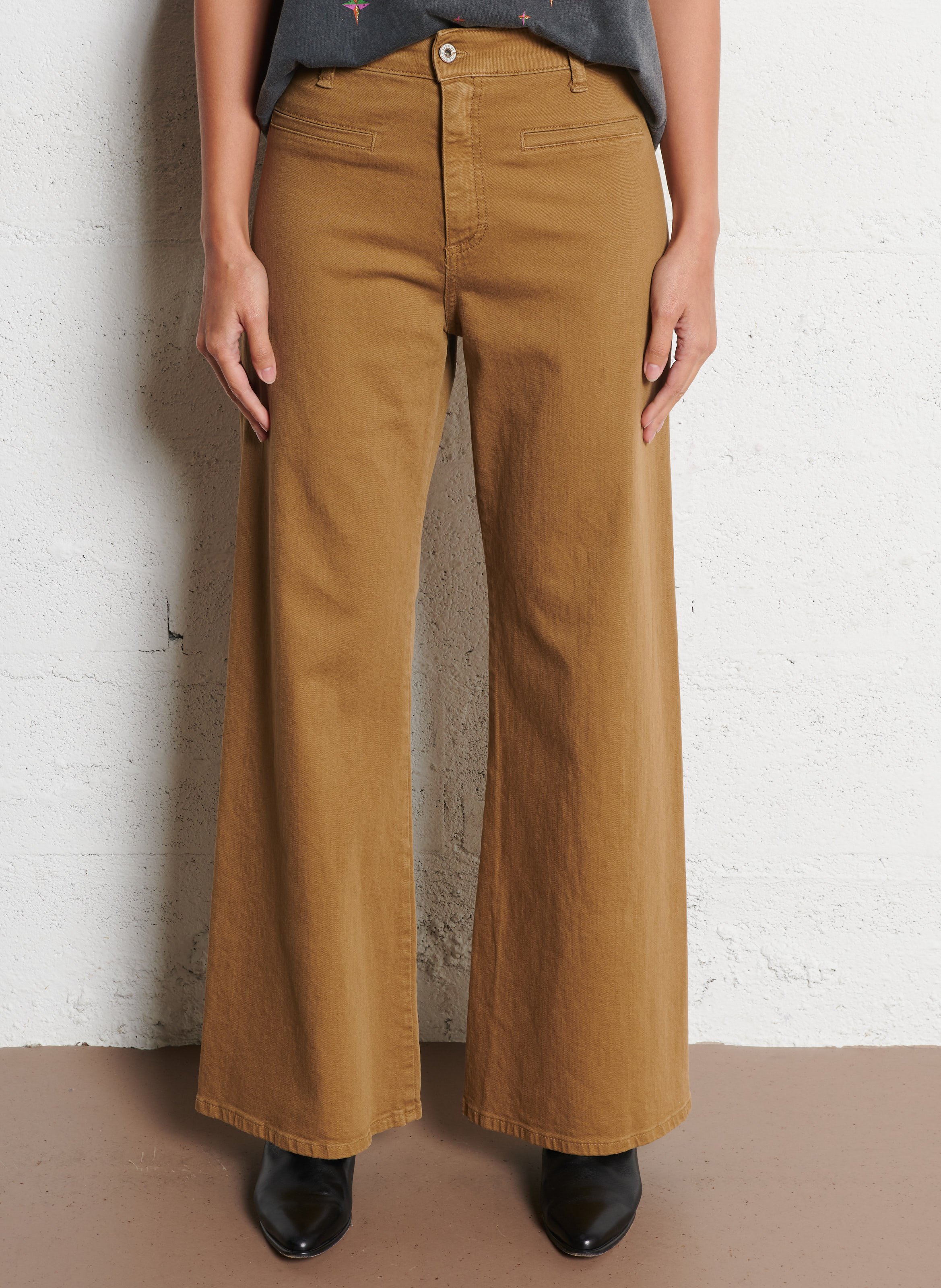 Flared cotton-blend pants PLEASE Beige