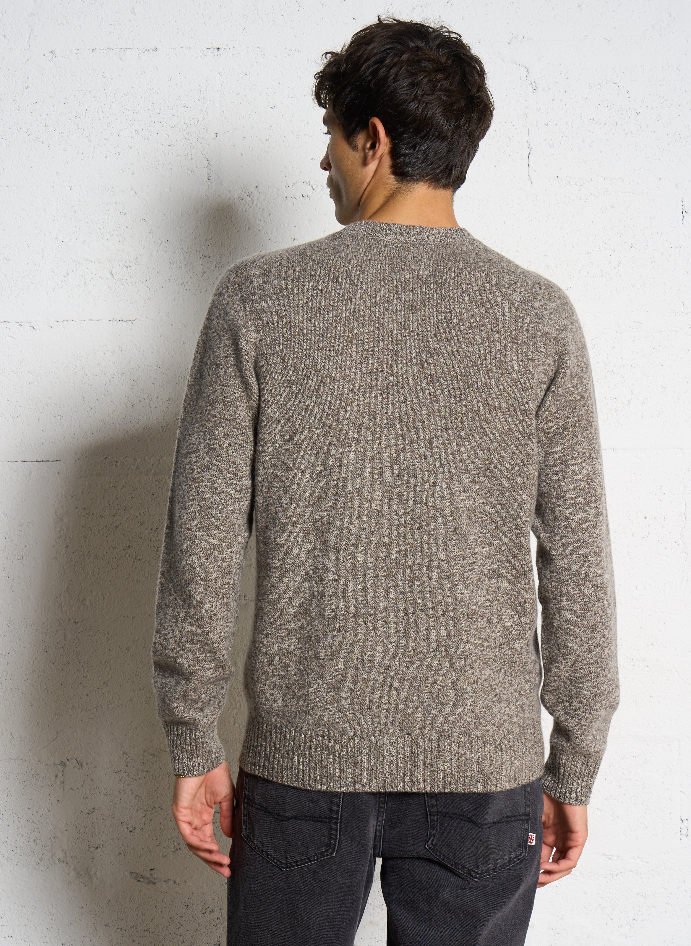 Pull droit col rond jacquard en laine HARTFORD Marron