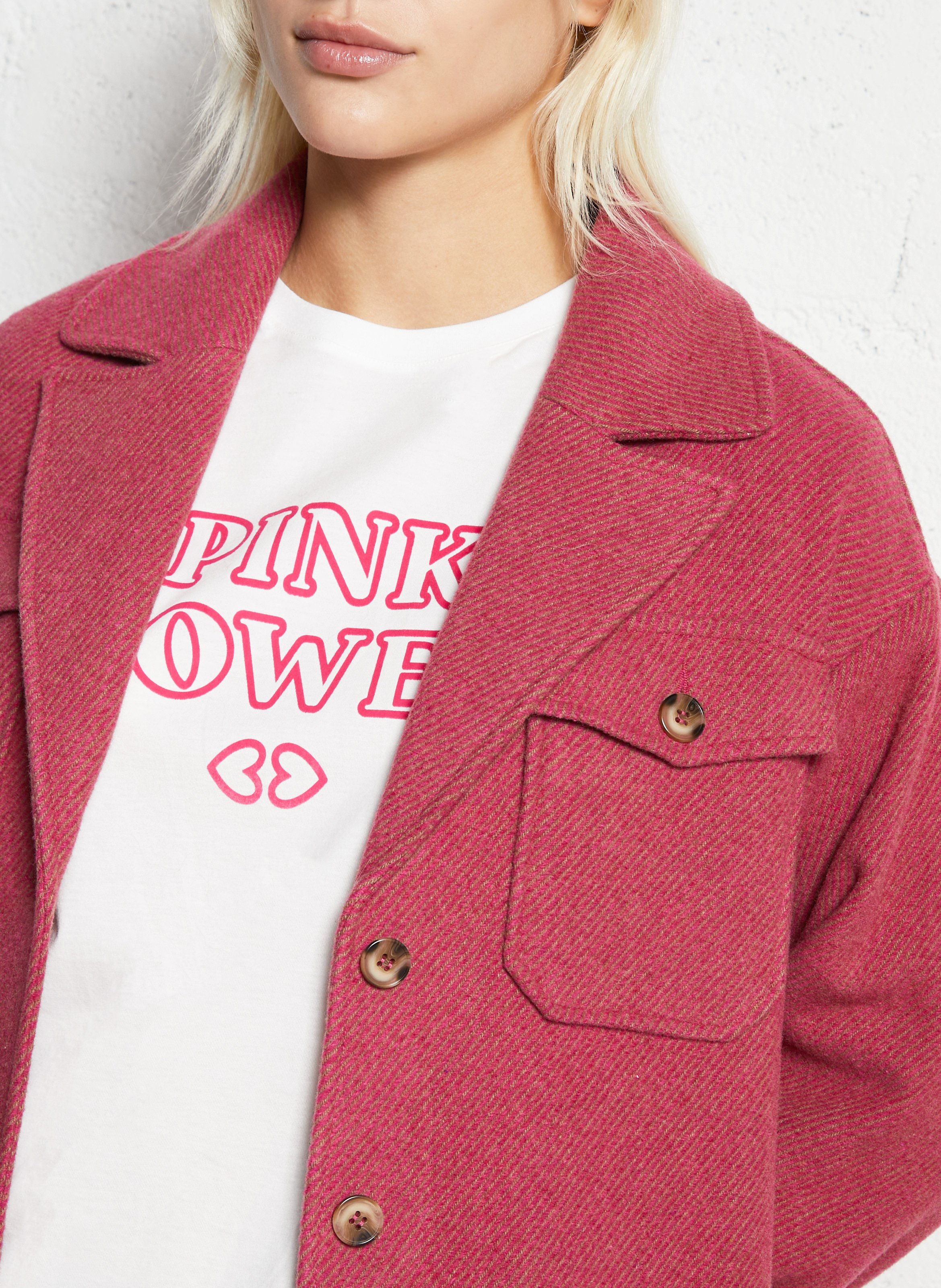 Striped straight coat in blended wool I CODE Pink