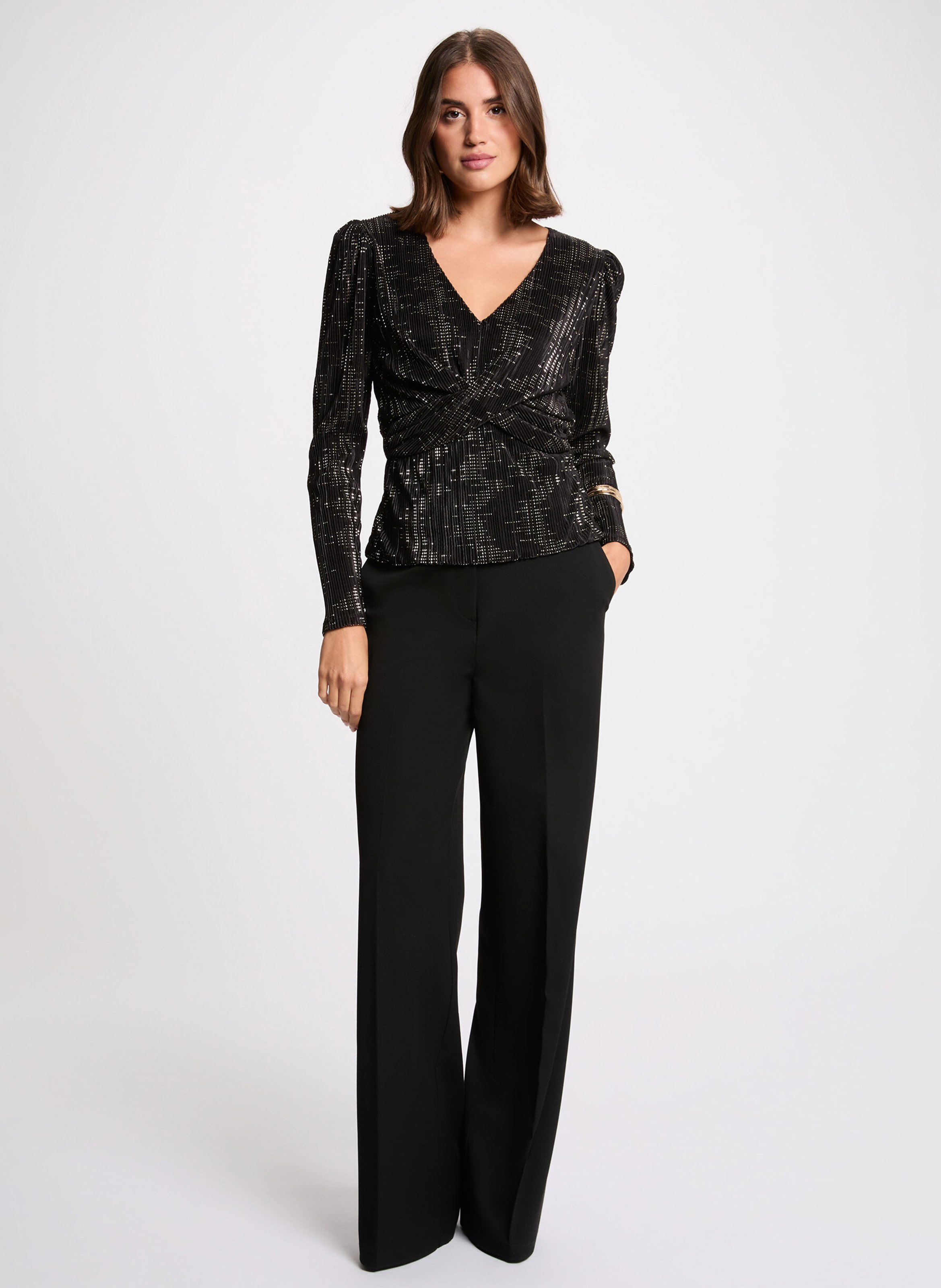 Top cintré col V brillant MORGAN Noir
