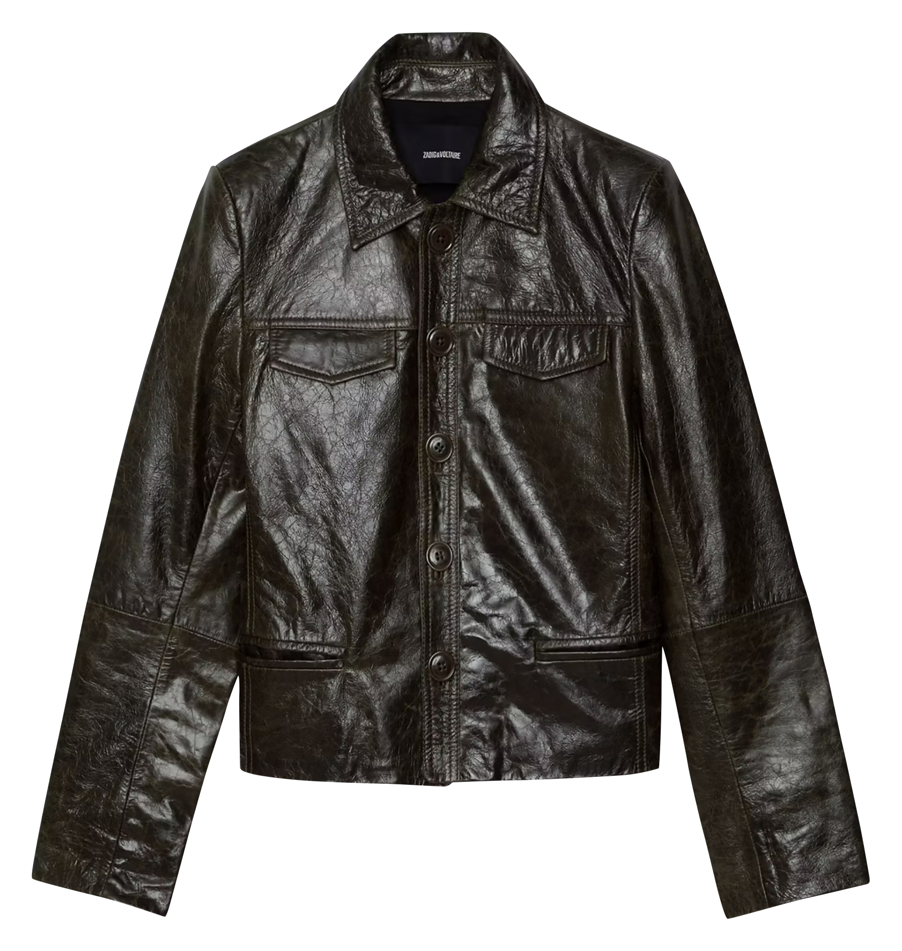 Blouson droit col classique en cuir ZADIG&VOLTAIRE Vert