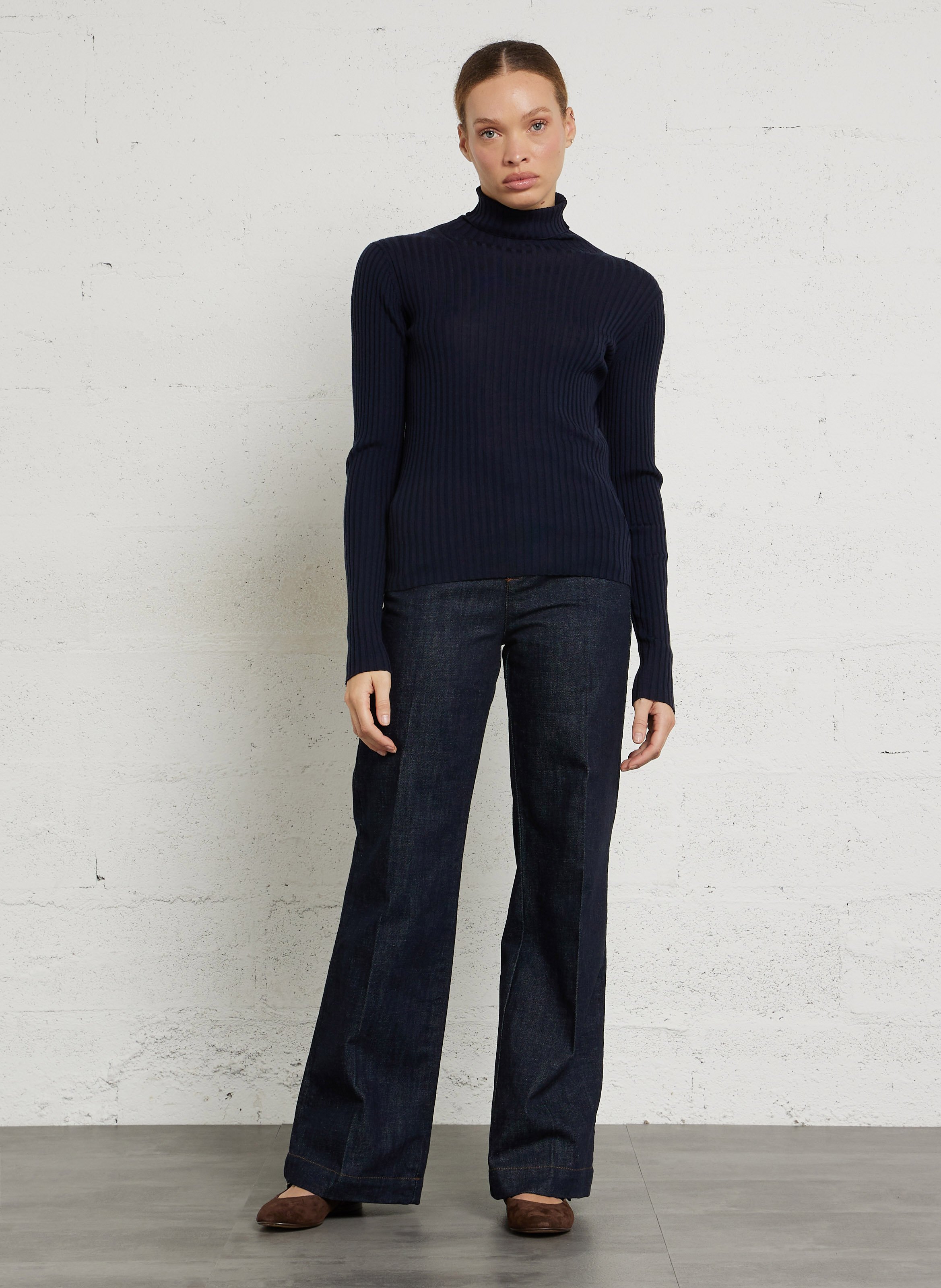 Taillierter Rollkragenpullover aus Merinowolle SOEUR Blau