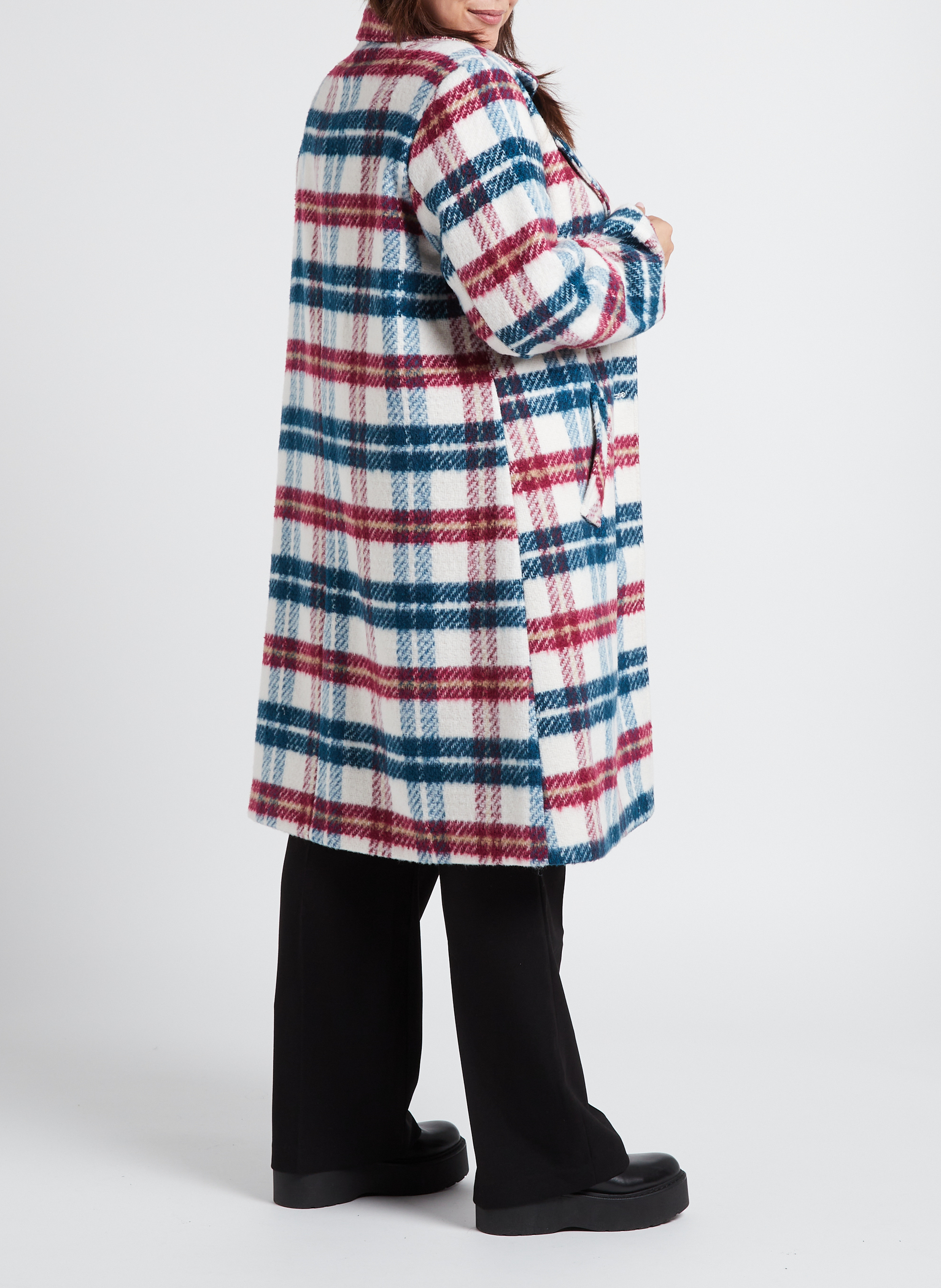 Manteau col tailleur à carreaux  EVOKED Blanc