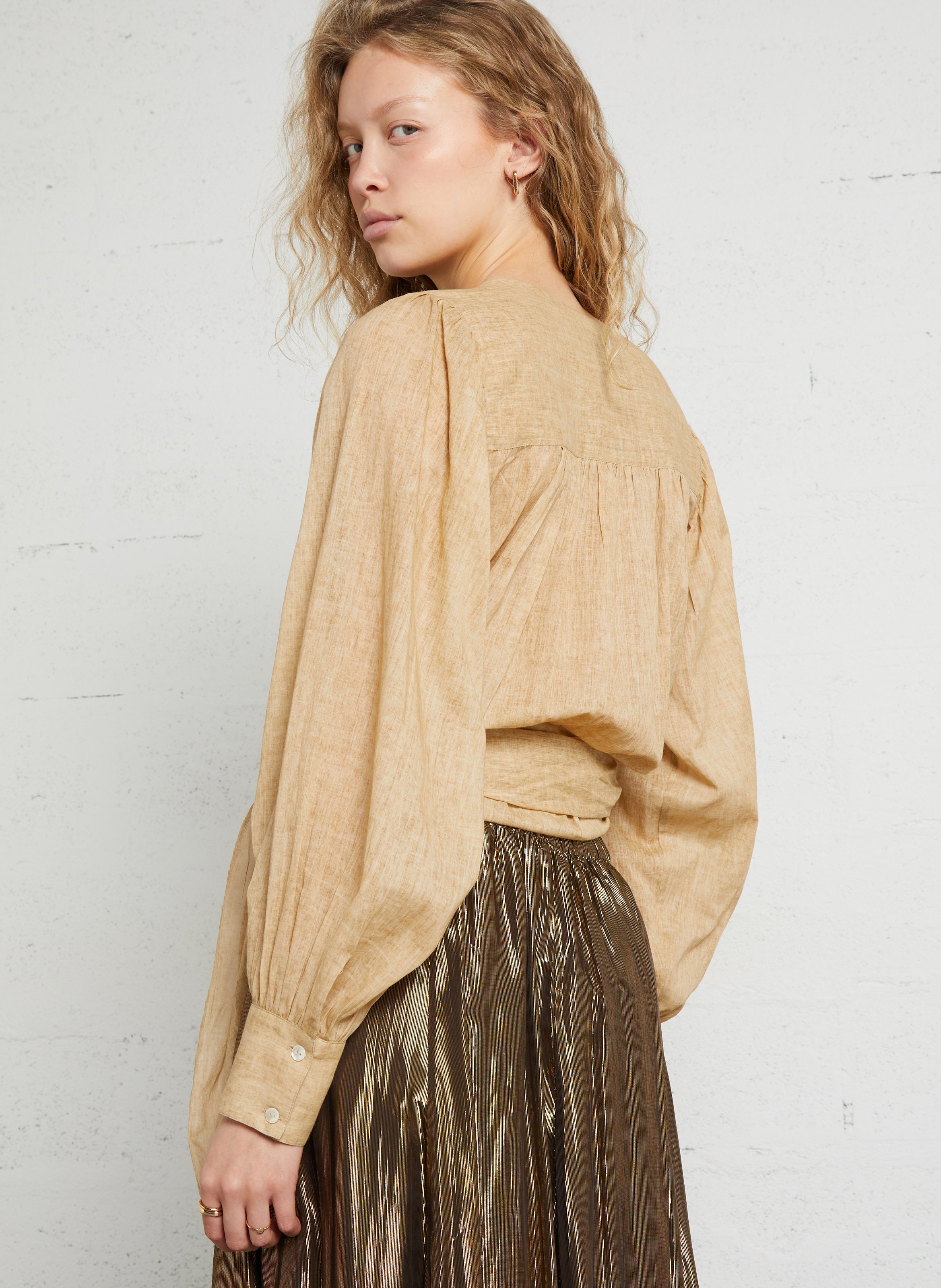 Oversized V-neck cotton blouse MES DEMOISELLES Beige