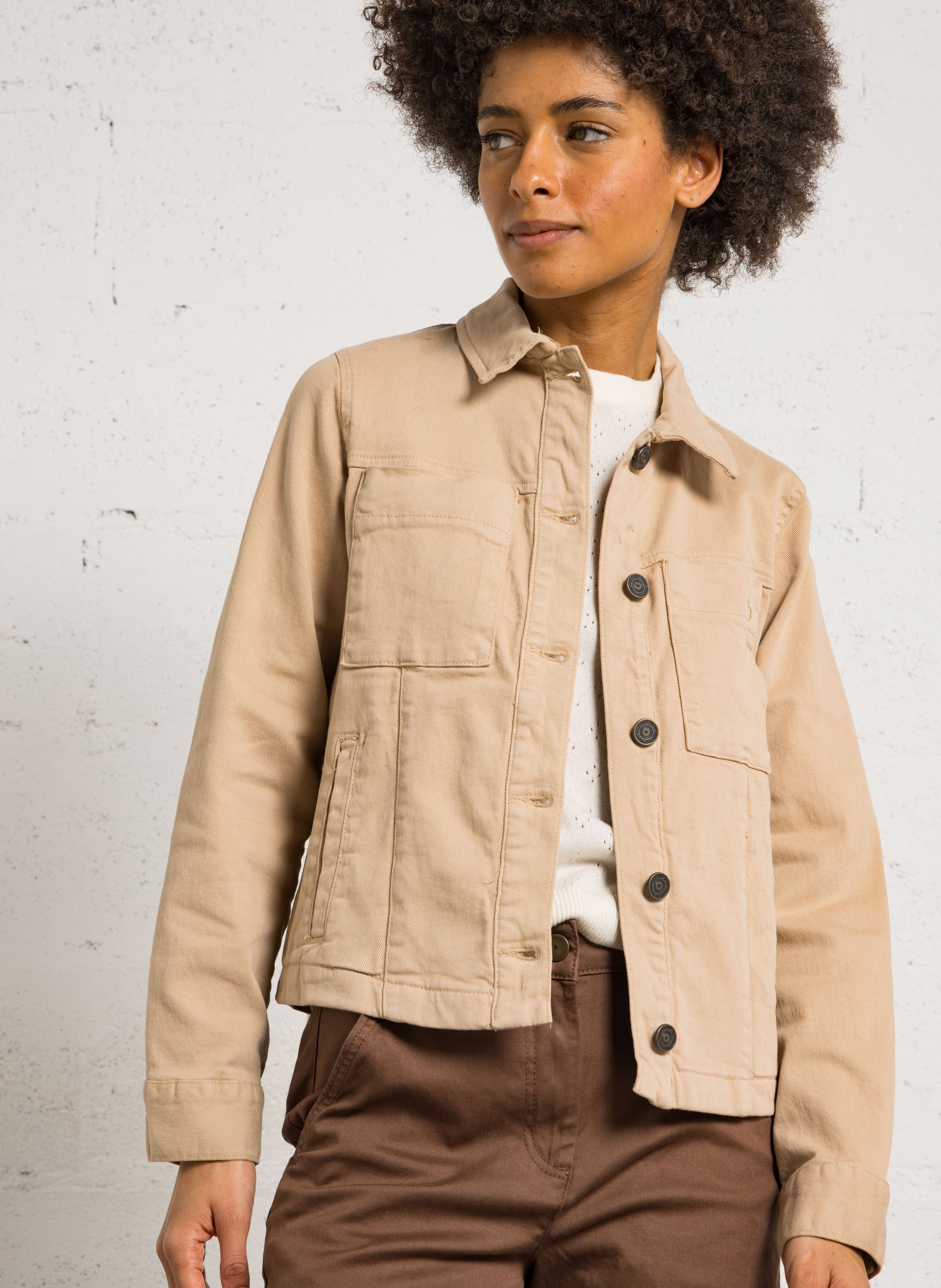 Solid Buttoned Straight Jacket SUD EXPRESS