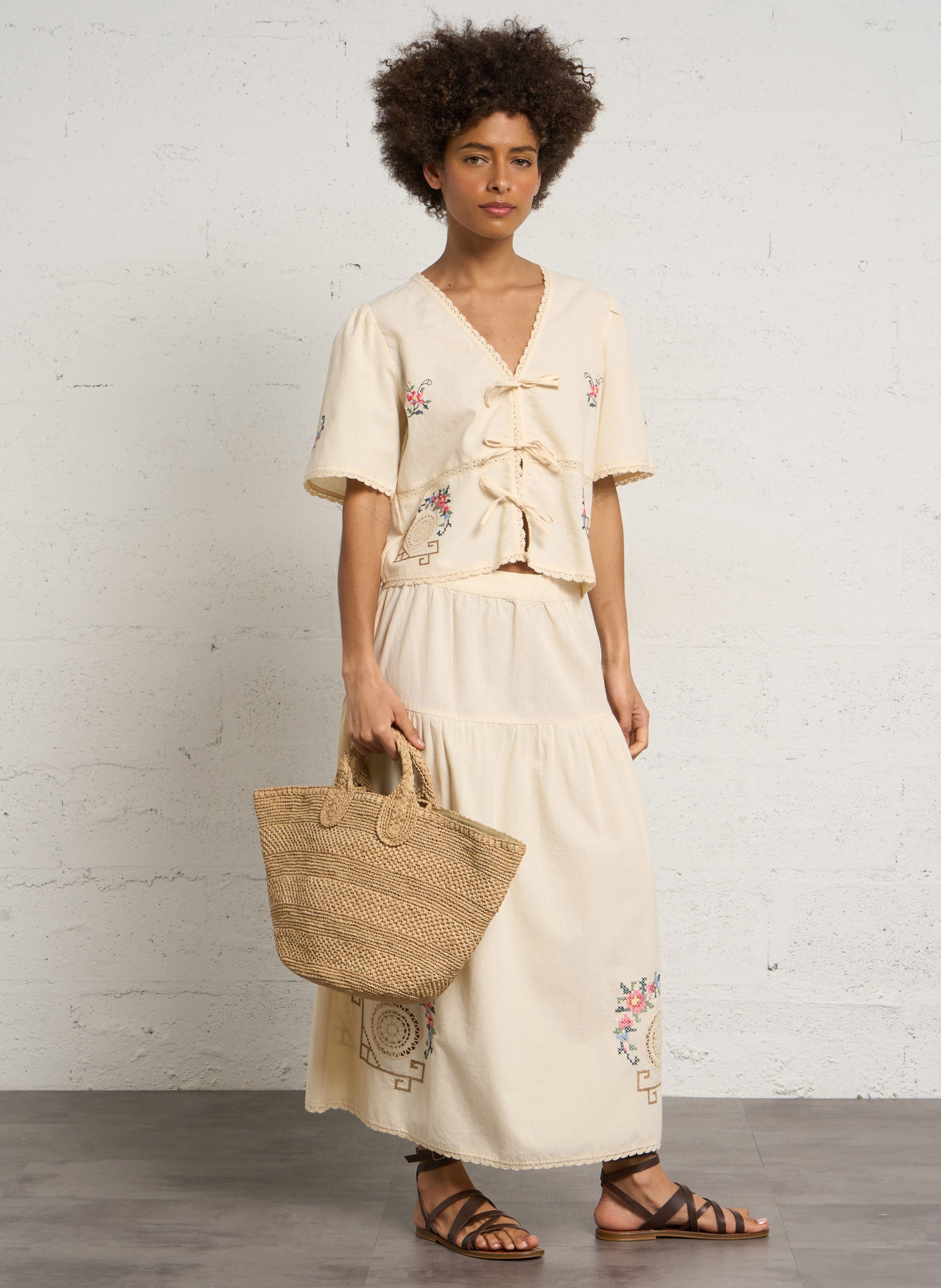 Ausgestellter Maxirock aus Baumwolle THE NEW SOCIETY Beige