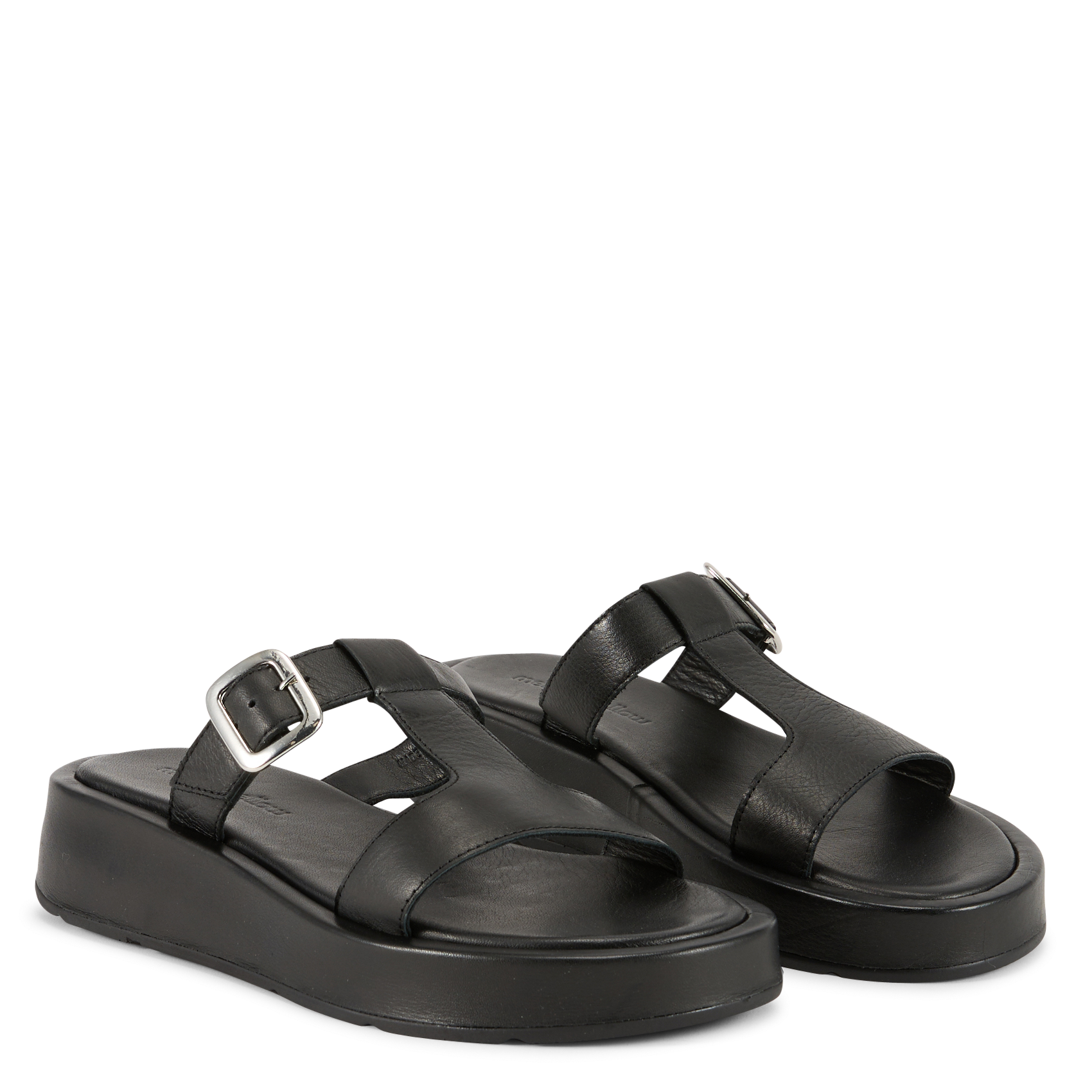 Leder-Mules mit Keilabsatz Schwarz