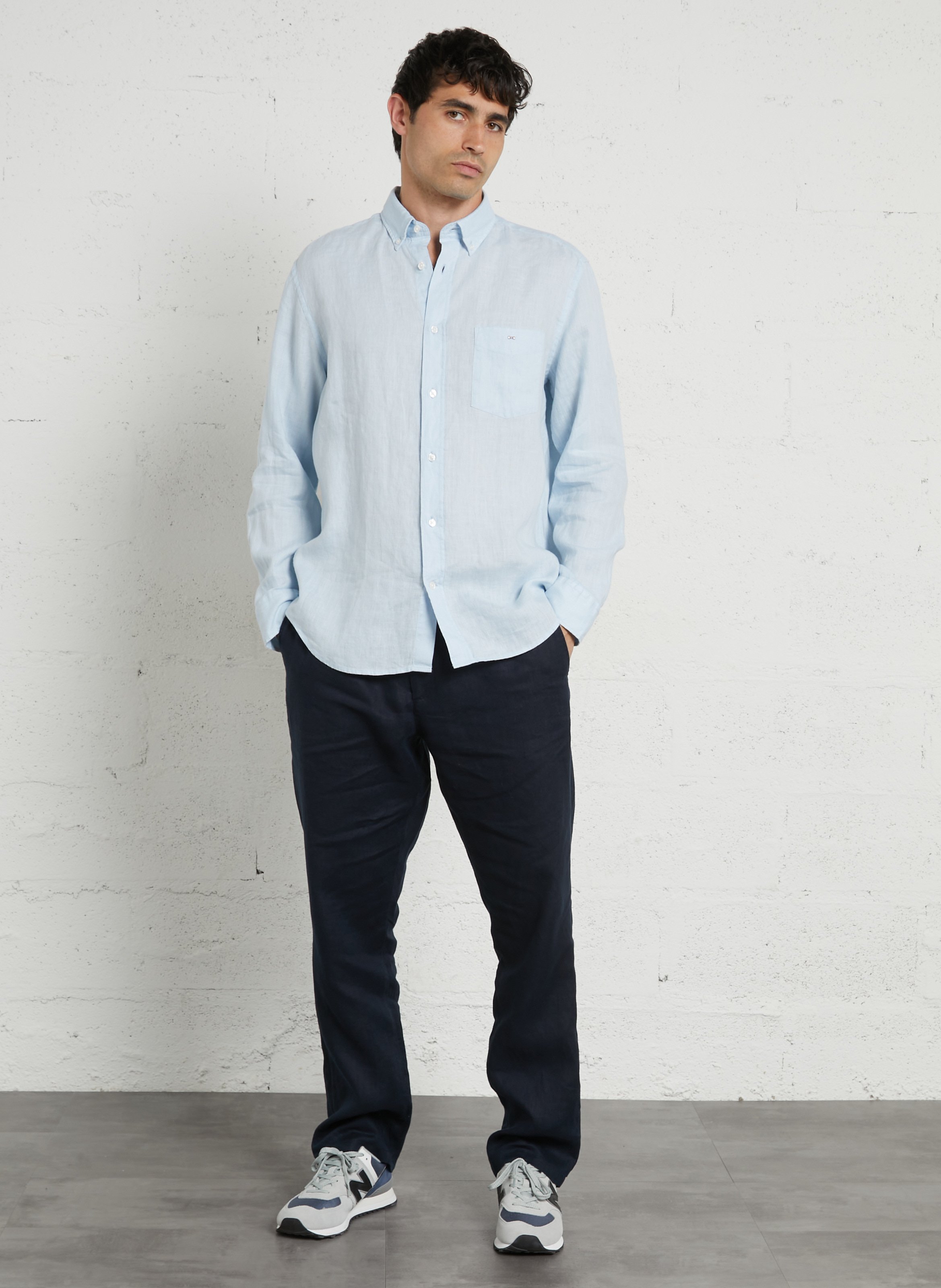 Chemise droite en lin EDEN PARK Bleu