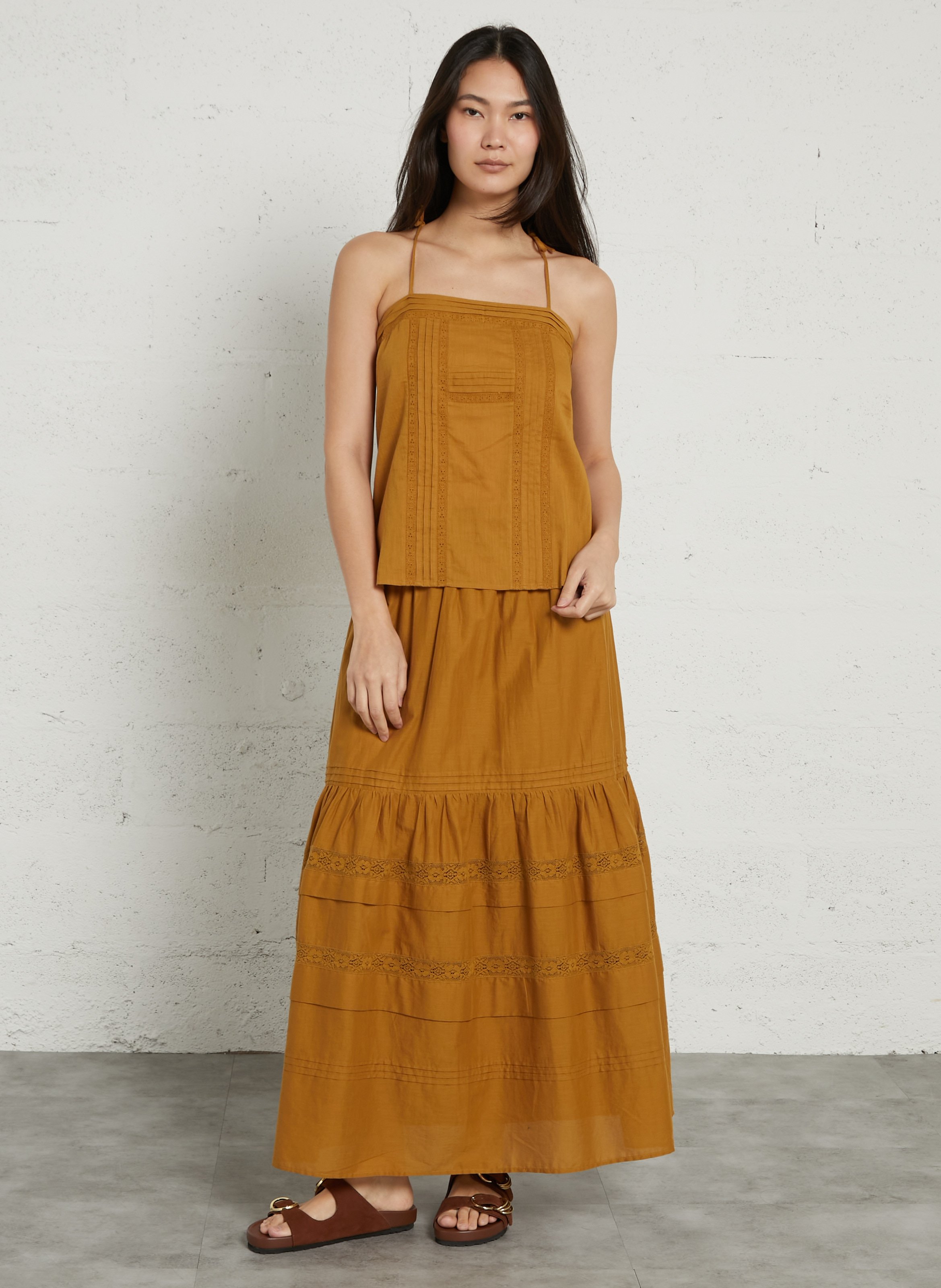 Jupe longue en coton DES PETITS HAUTS Doré