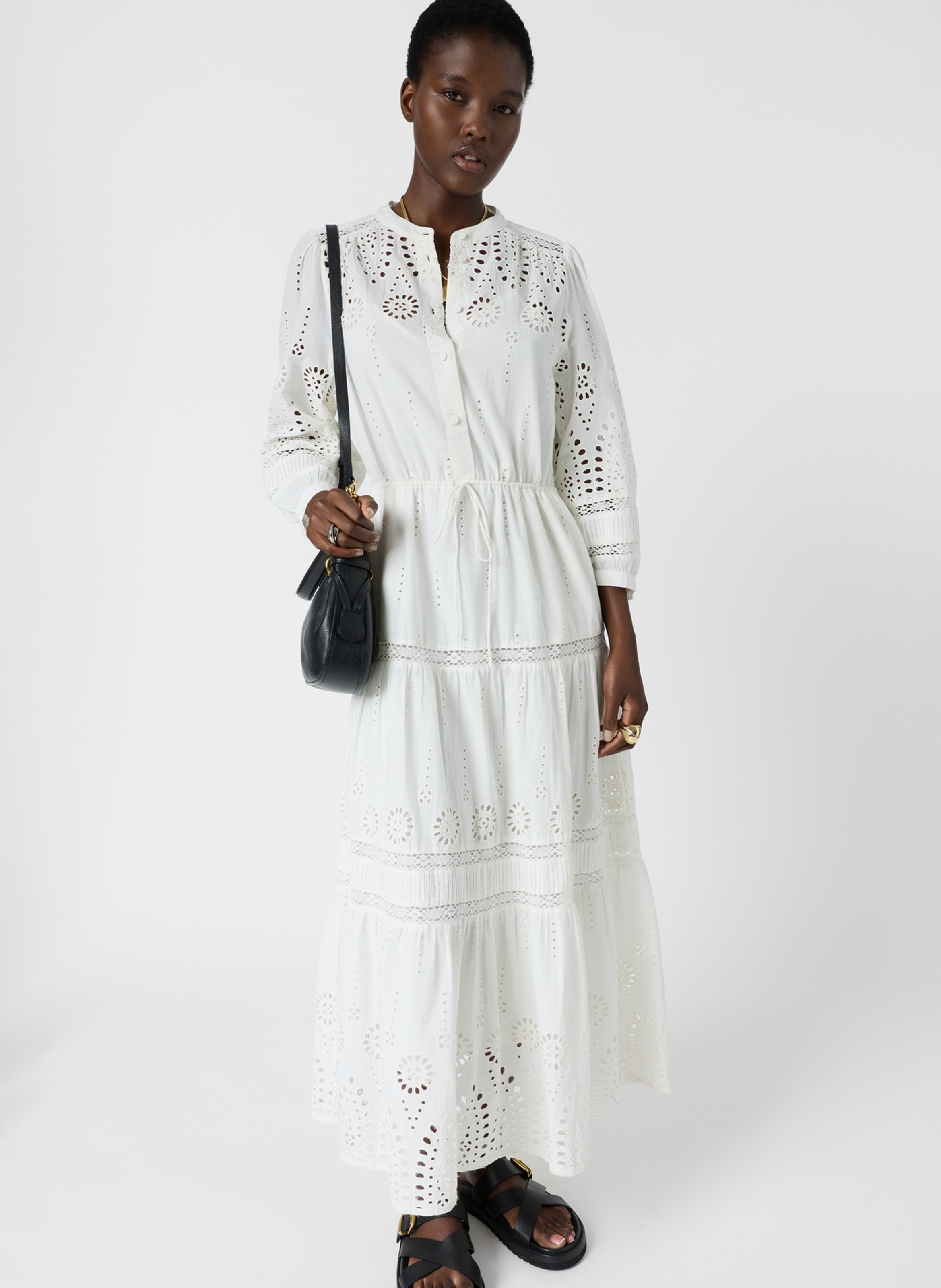 Robe longue col rond en coton brodé GERARD DAREL Beige