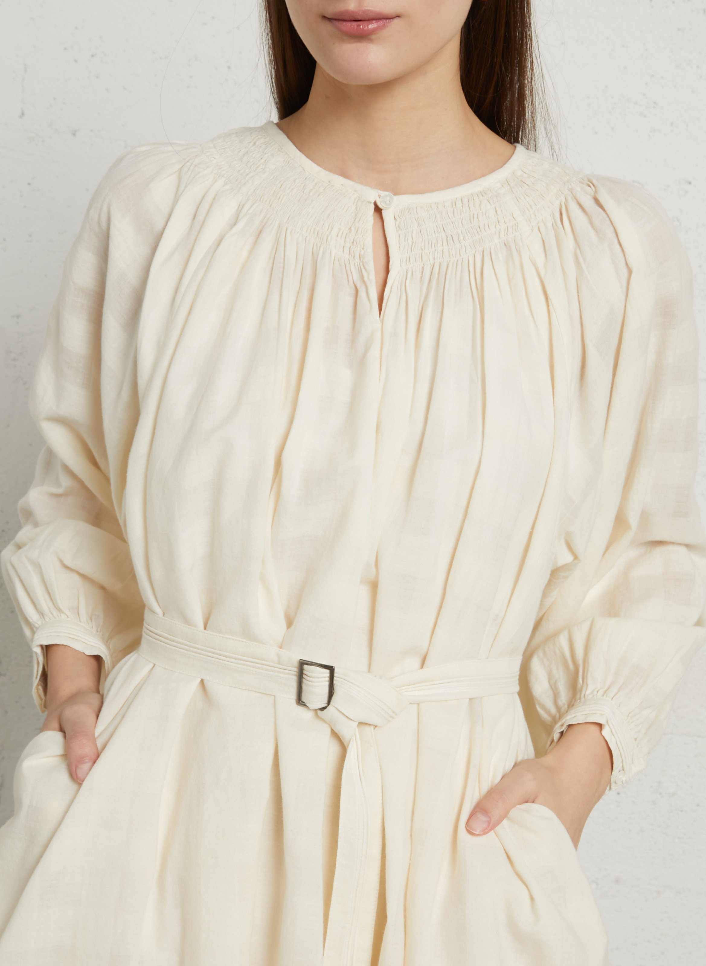 Loose checkered belted dress BELLEPIECE Beige