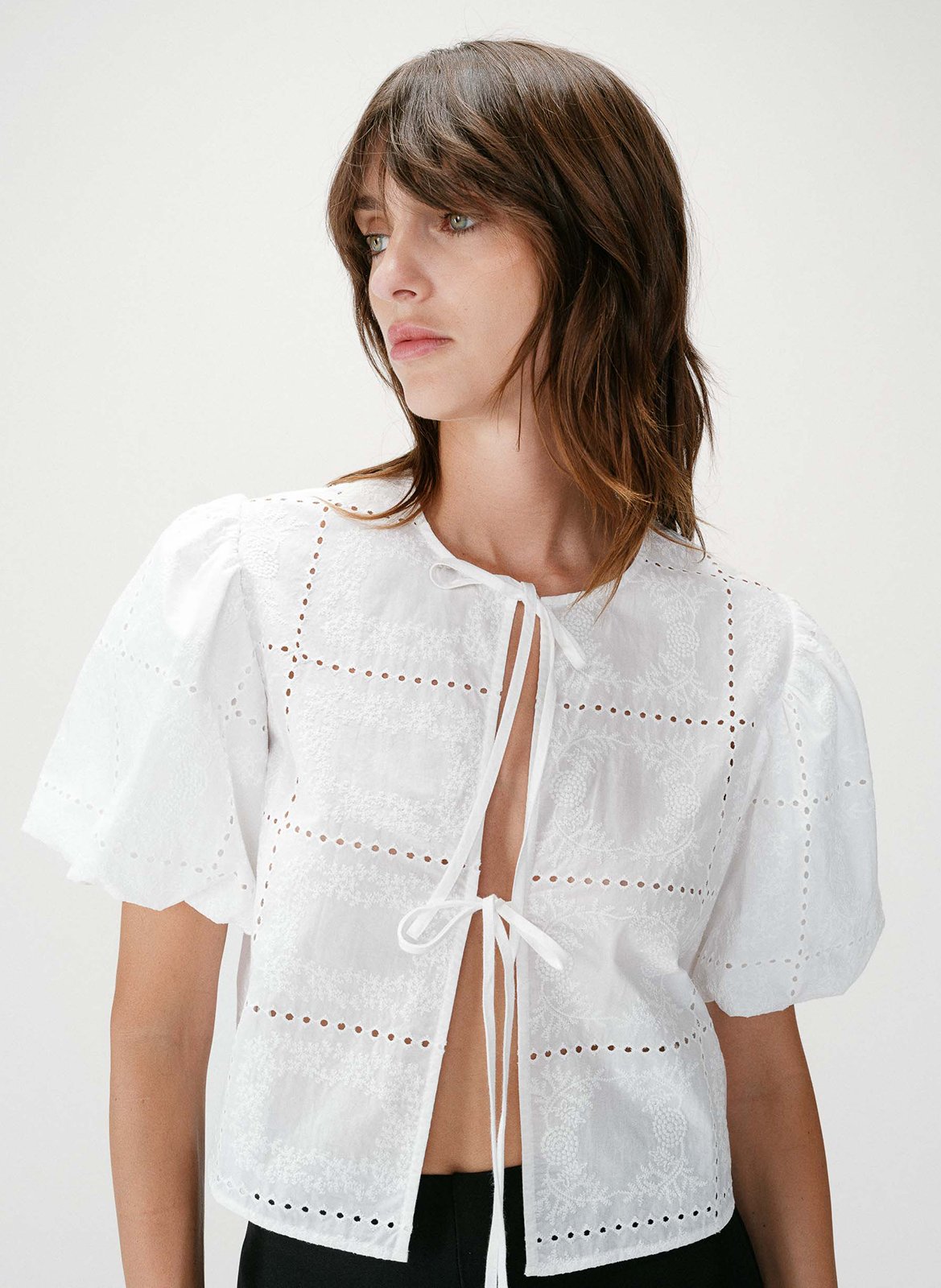 Round neck cotton blouse GRACE ET MILA White