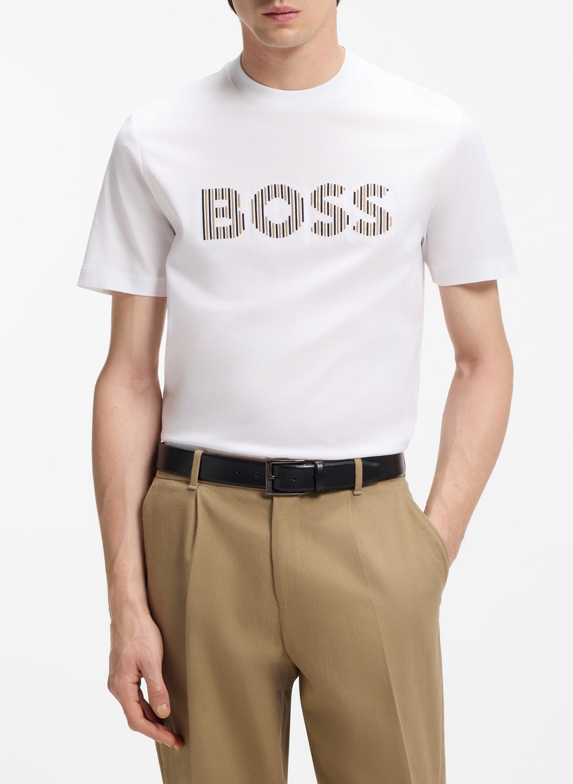 Tee-shirt droit col rond en coton BOSS Beige