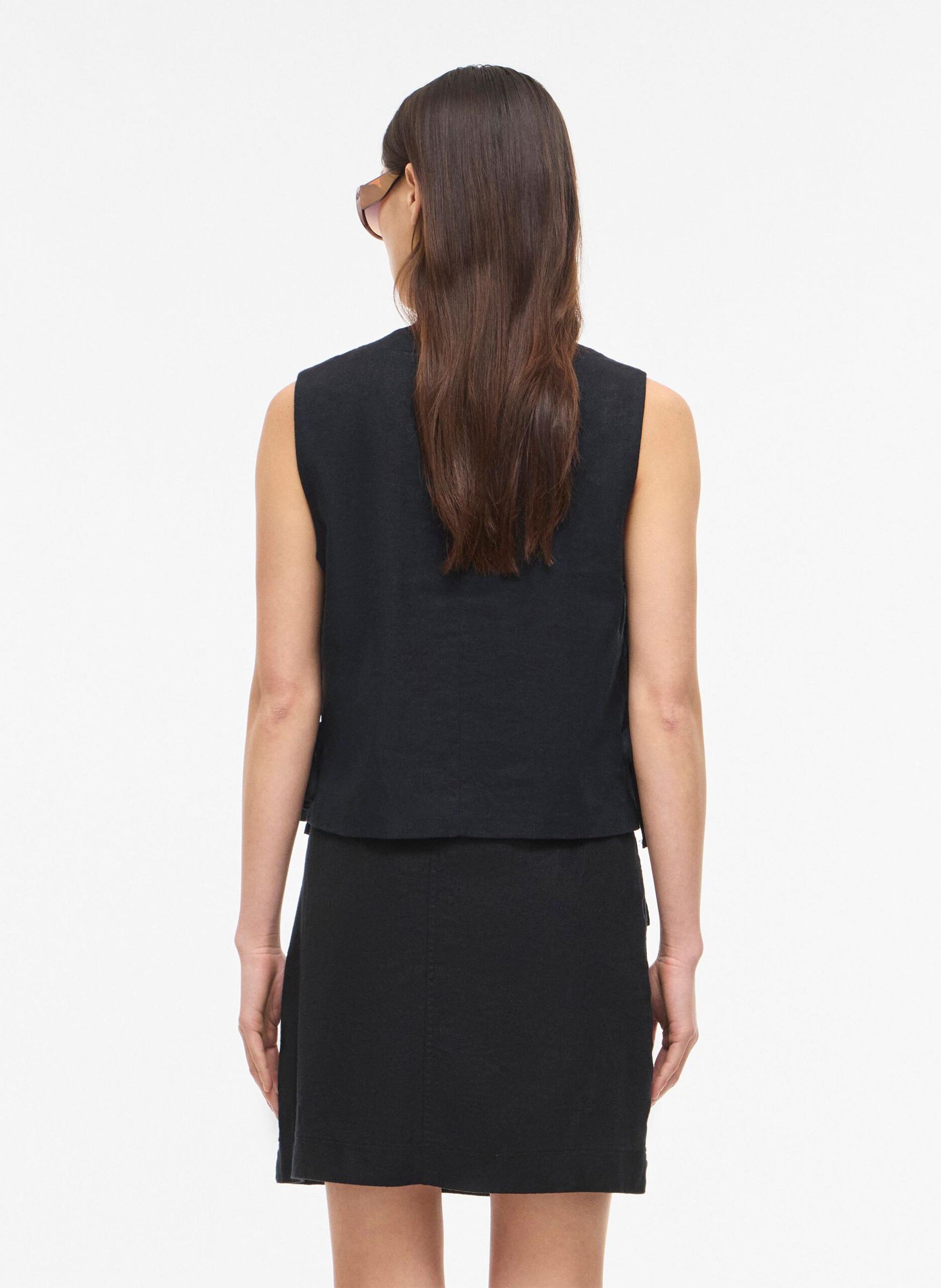 Straight V-neck Linen Blend Top ROUGE EDIT Grey
