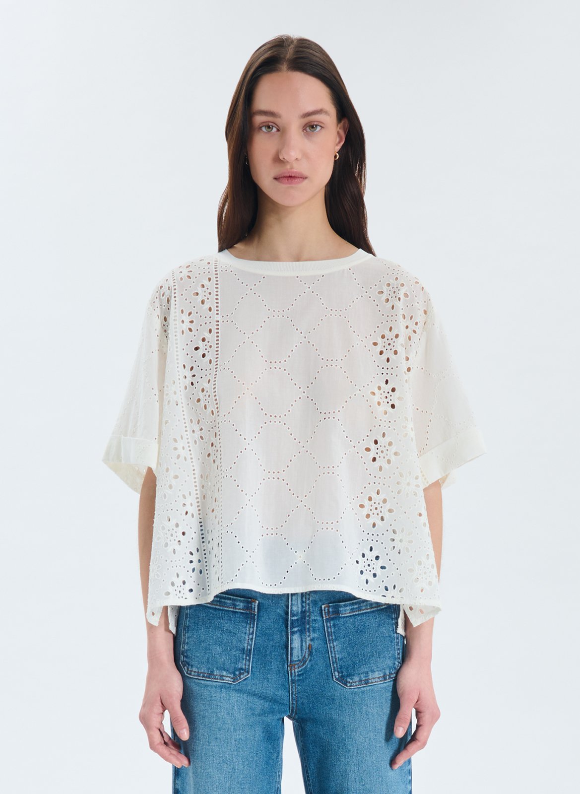 Baumwollbluse mit Spitze ZAPA Weiss
