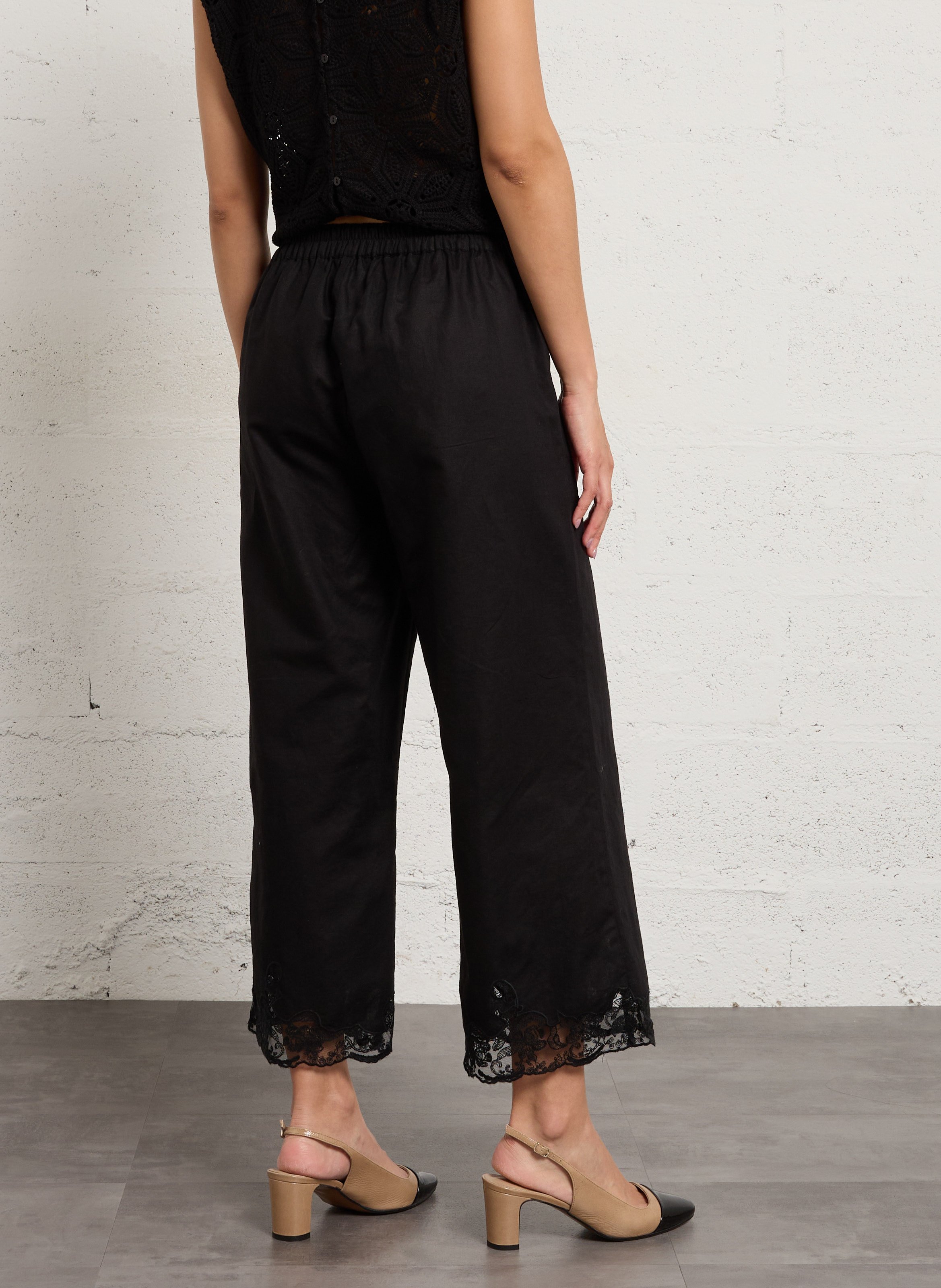 Wide-leg pants in linen and cotton blend SUD EXPRESS Black