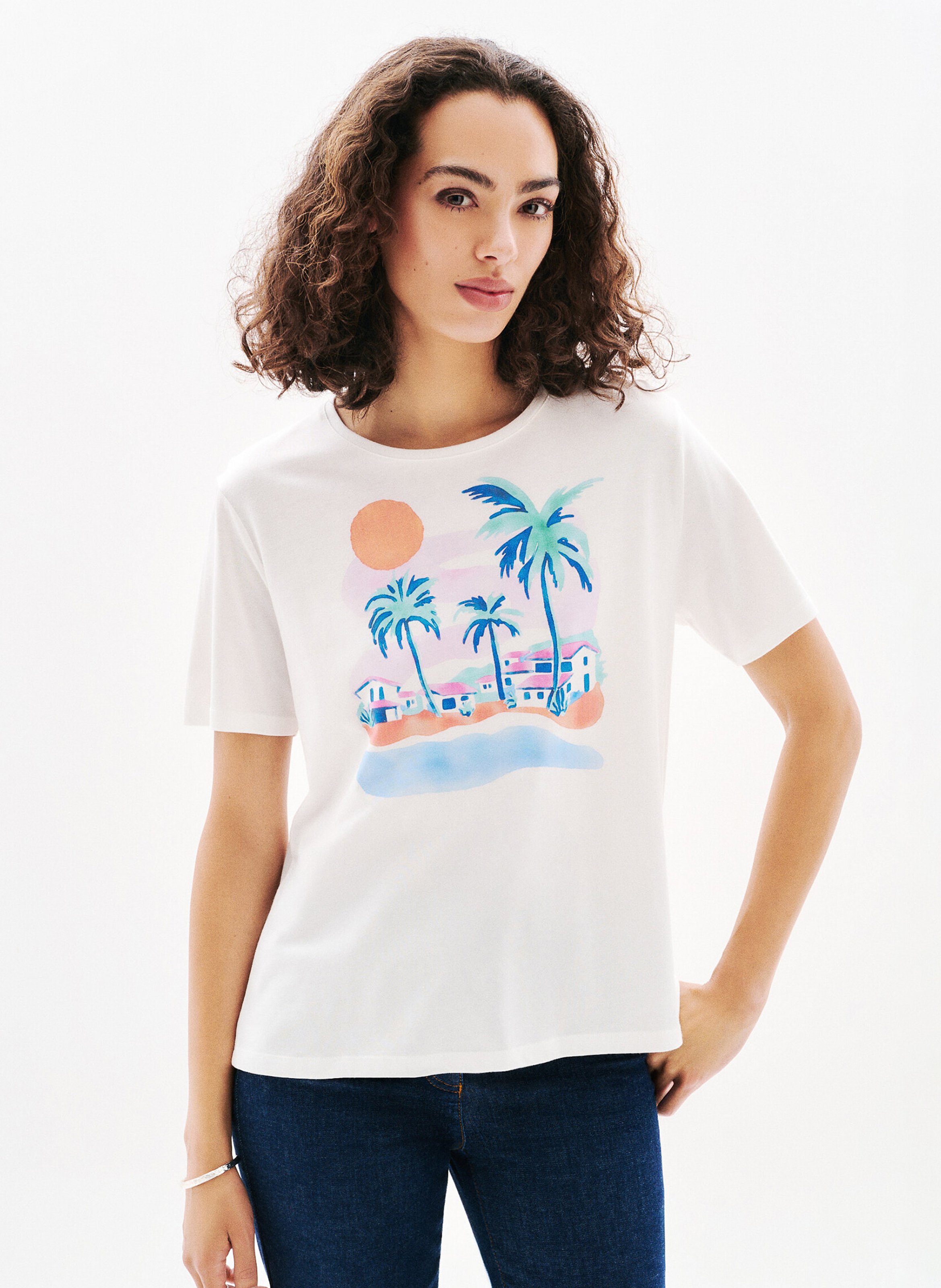 Tee-shirt col rond à imprimé CAROLL Beige