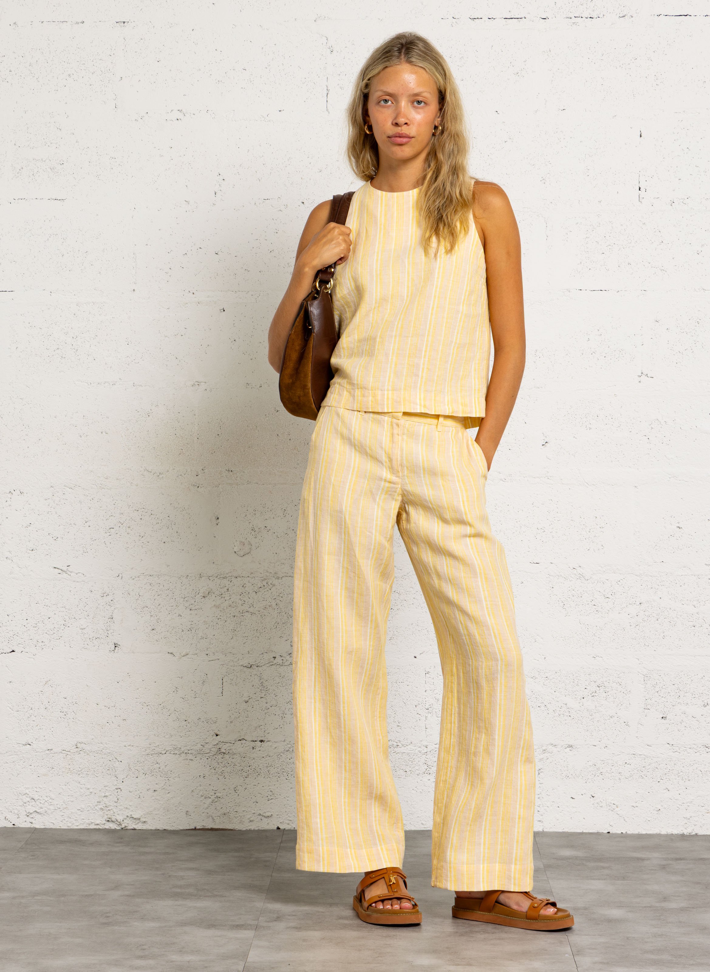 Lange Leinenhose mit Streifen MAISON 123 Beige