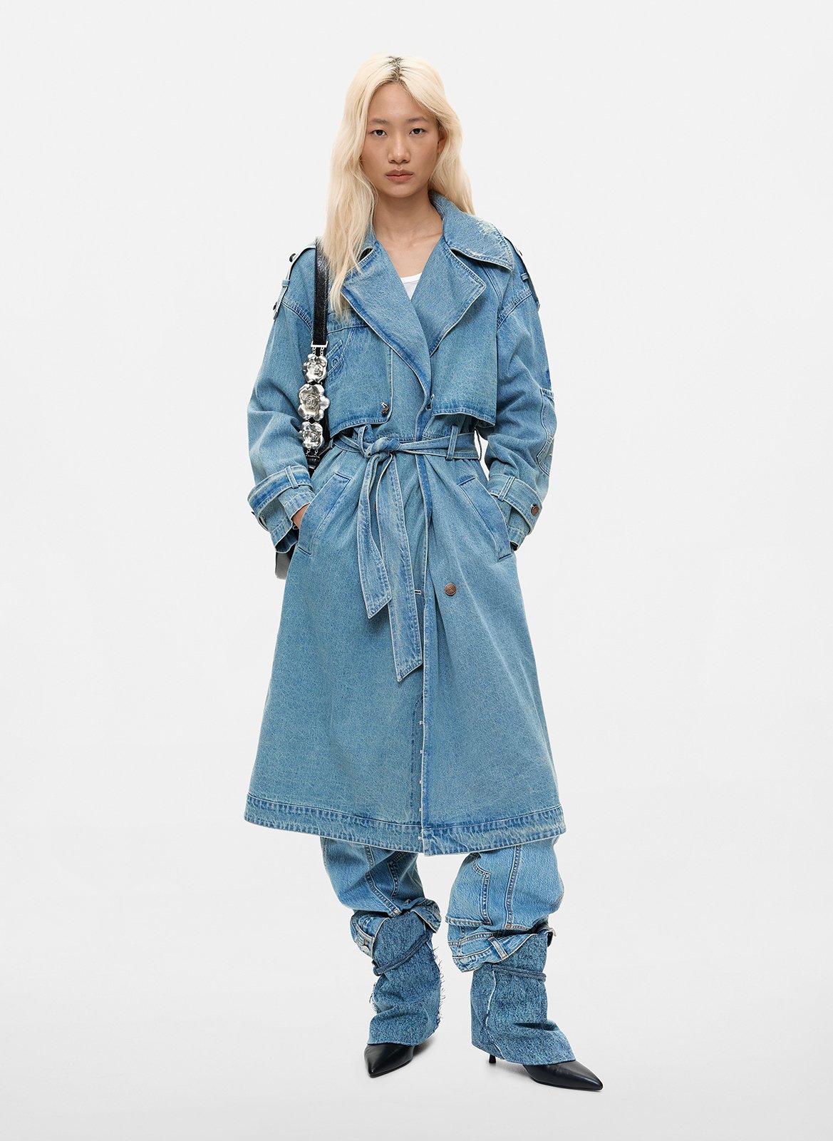 Trench droit col tailleur en coton DESIGUAL Bleu