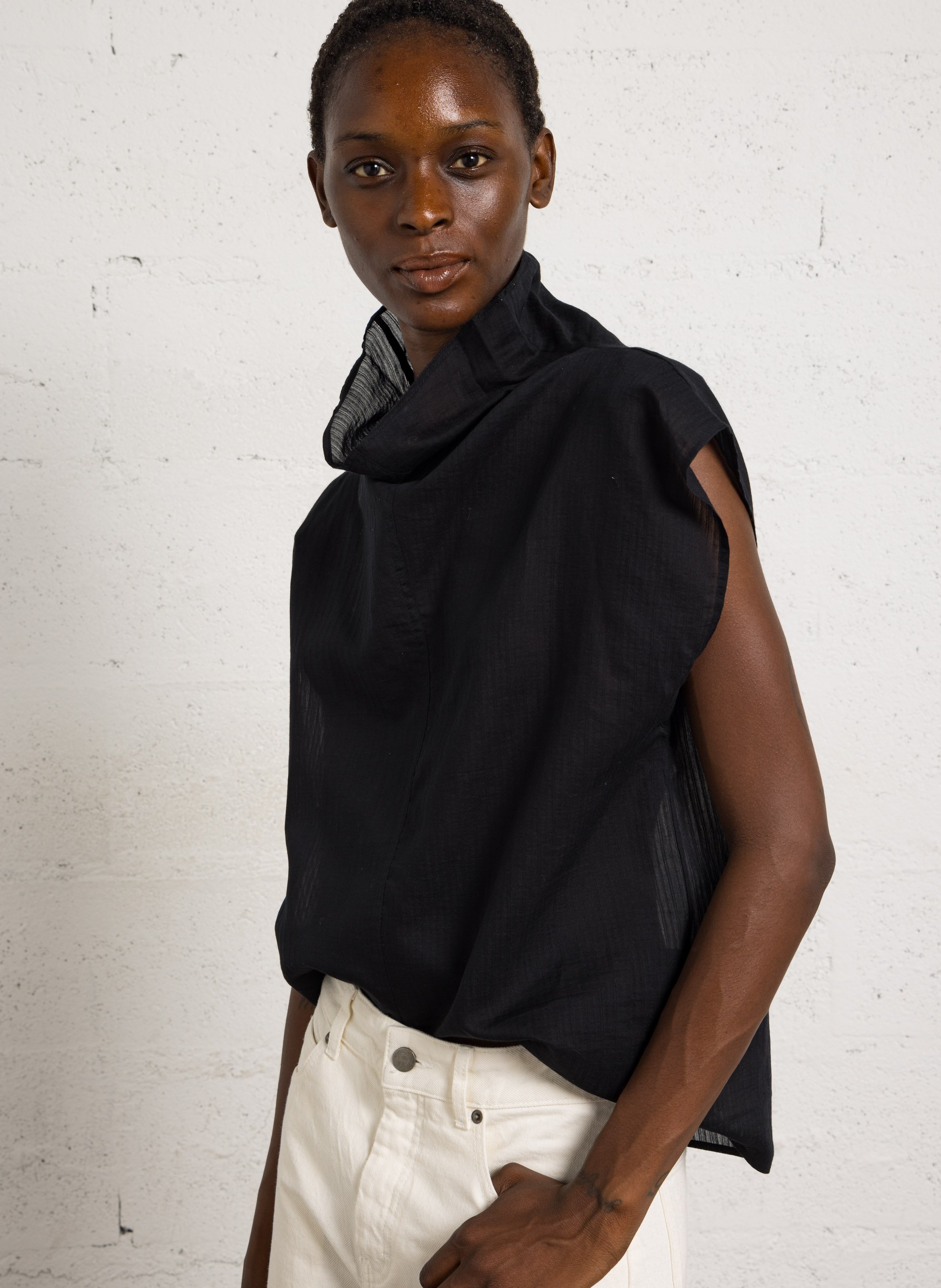 Oversized top in blended organic cotton and silk SOEUR Black