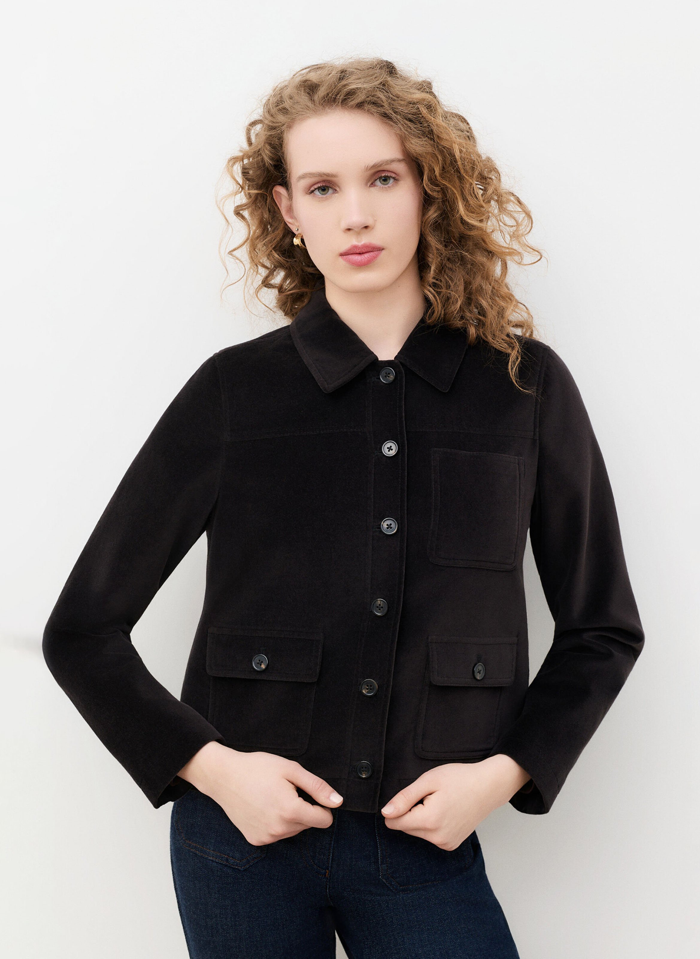 Gerade geschnittene Baumwolljacke mit klassischem Kragen CAROLL Braun