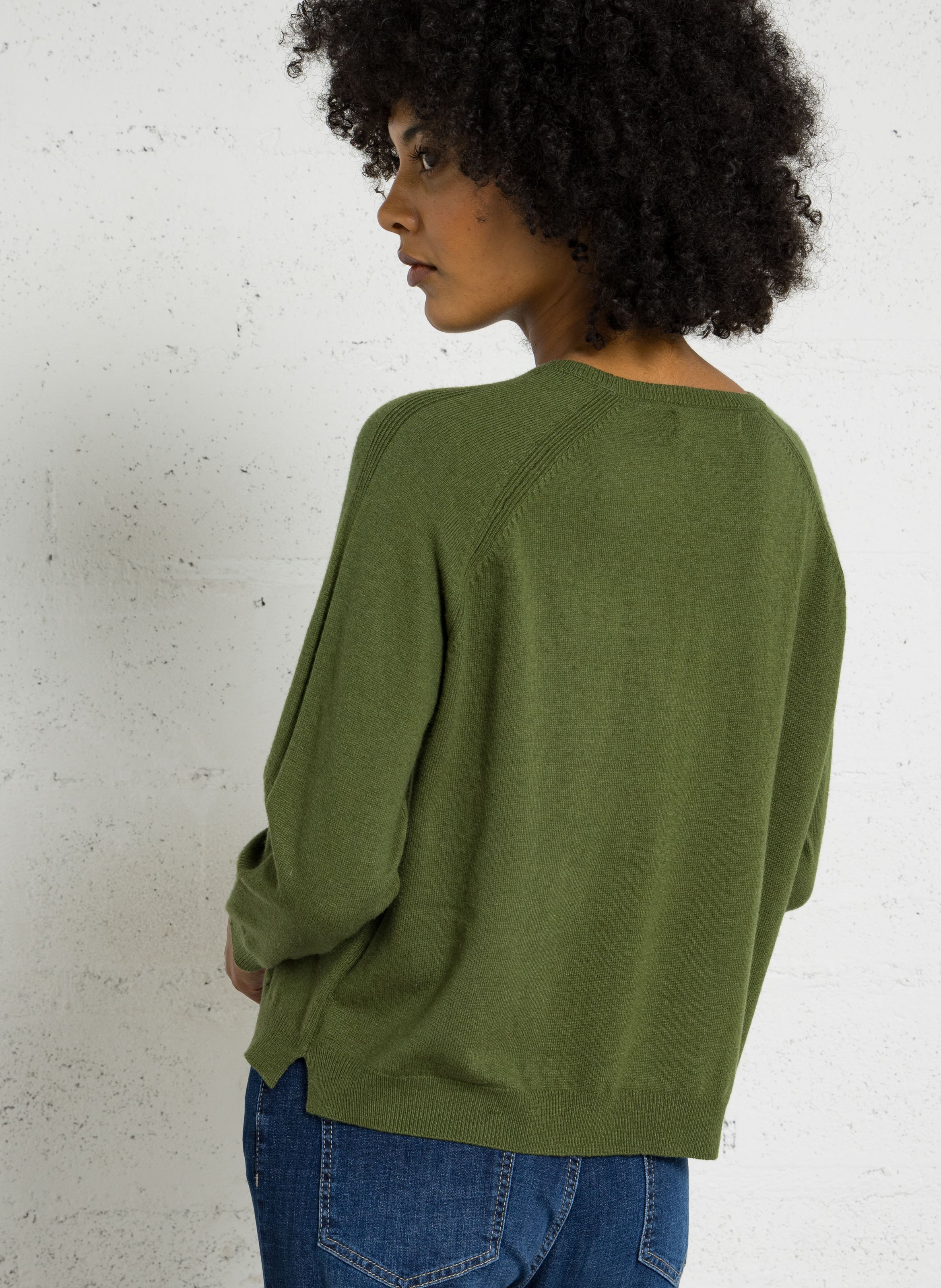 Langarm-Pullover in Uni-Farbe NICE THINGS Khaki