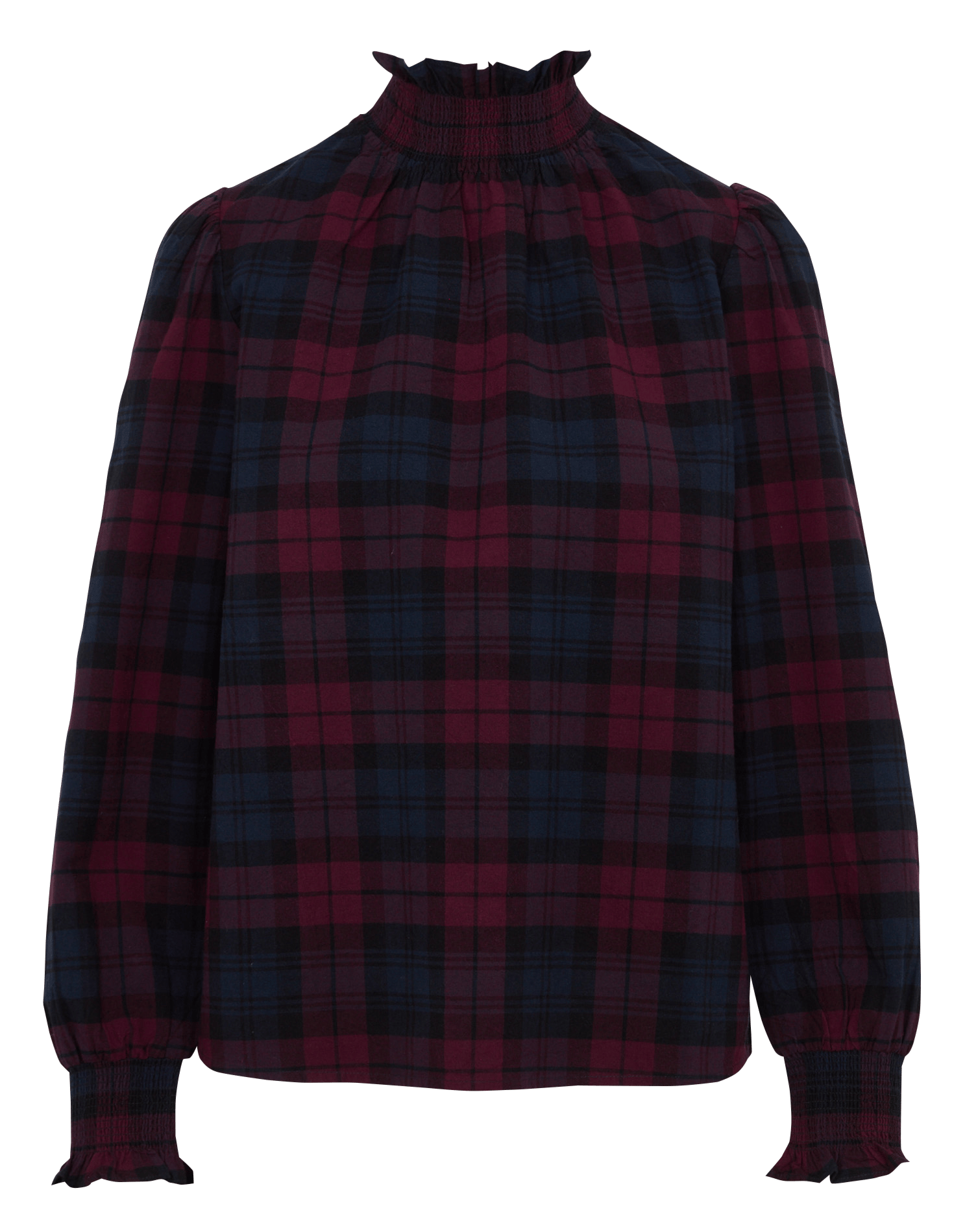 Checkered high-neck top with ruffle in cotton PETITE MENDIGOTE Blue