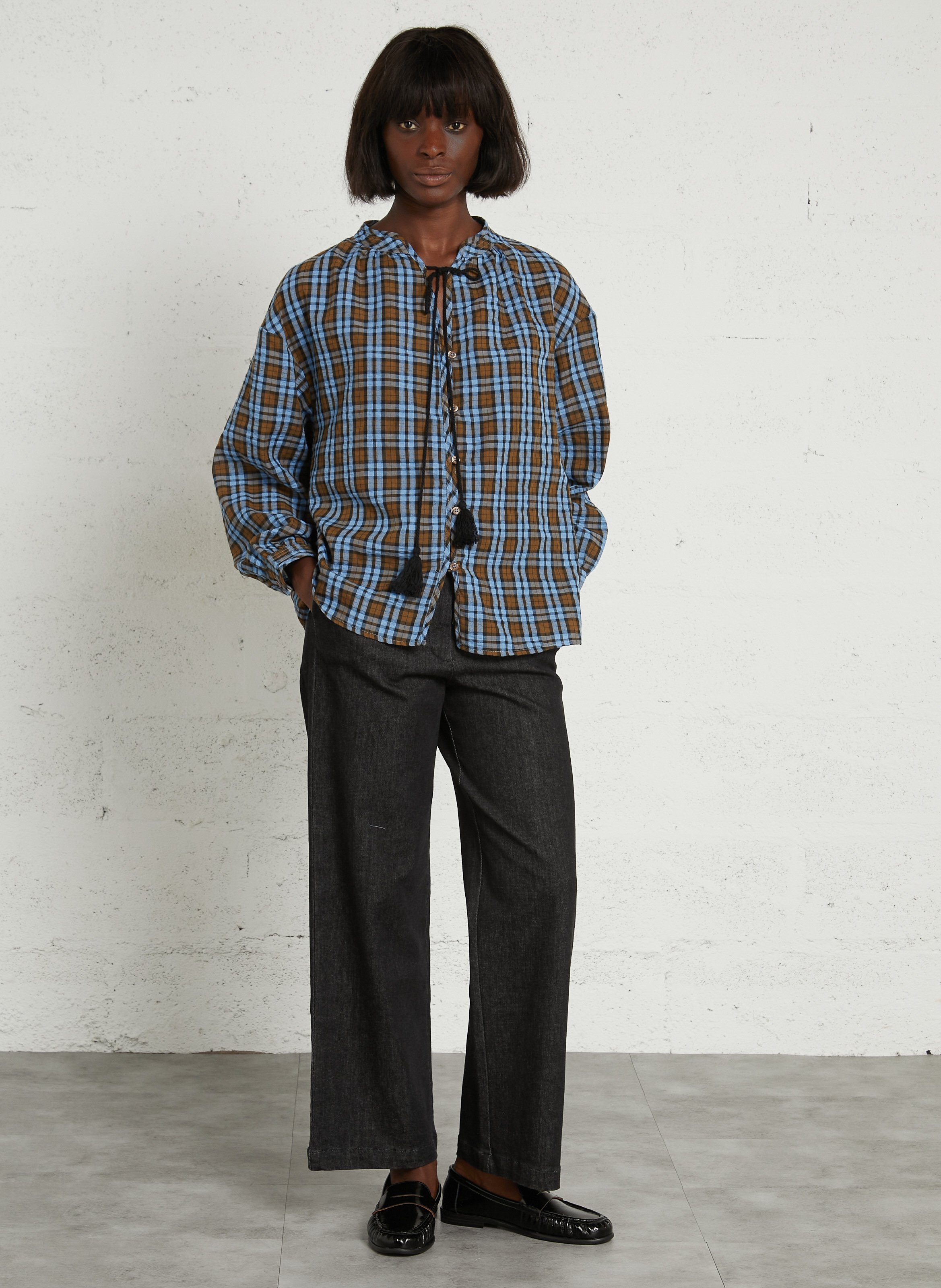 Baumwollbluse mit Rundhalsausschnitt THE KORNER Blau