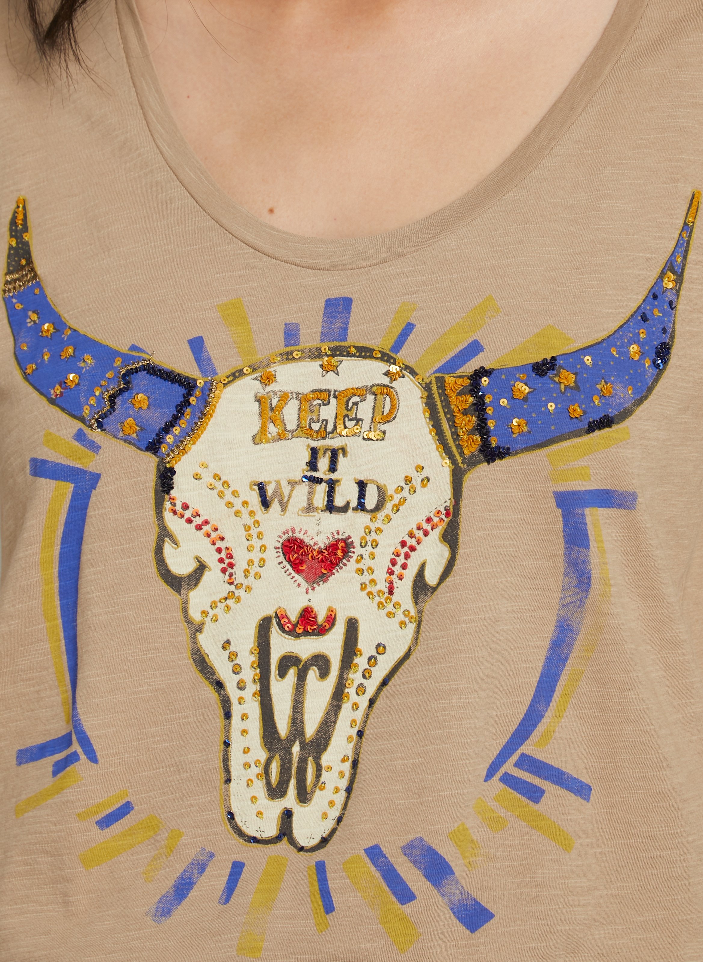 Tee-shirt à sequins en coton bio LEON & HARPER Beige
