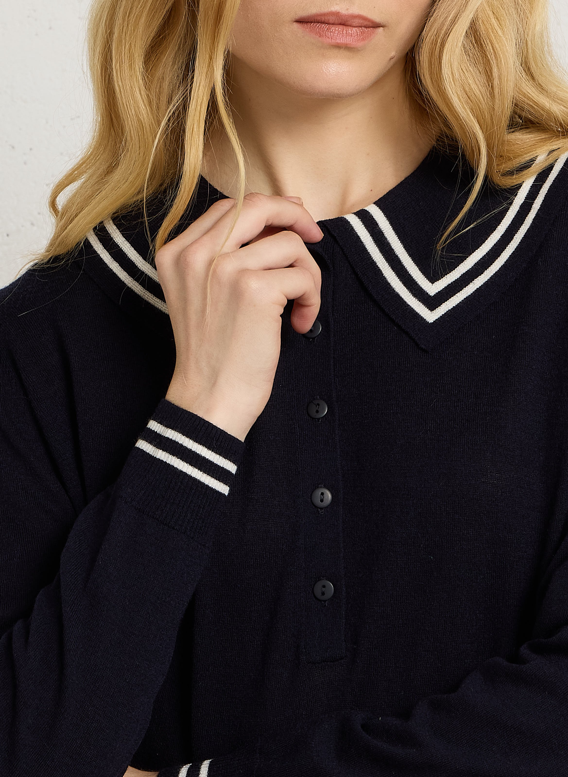 Wool sweater with Peter Pan collar THE TINY BIG SISTER Blue