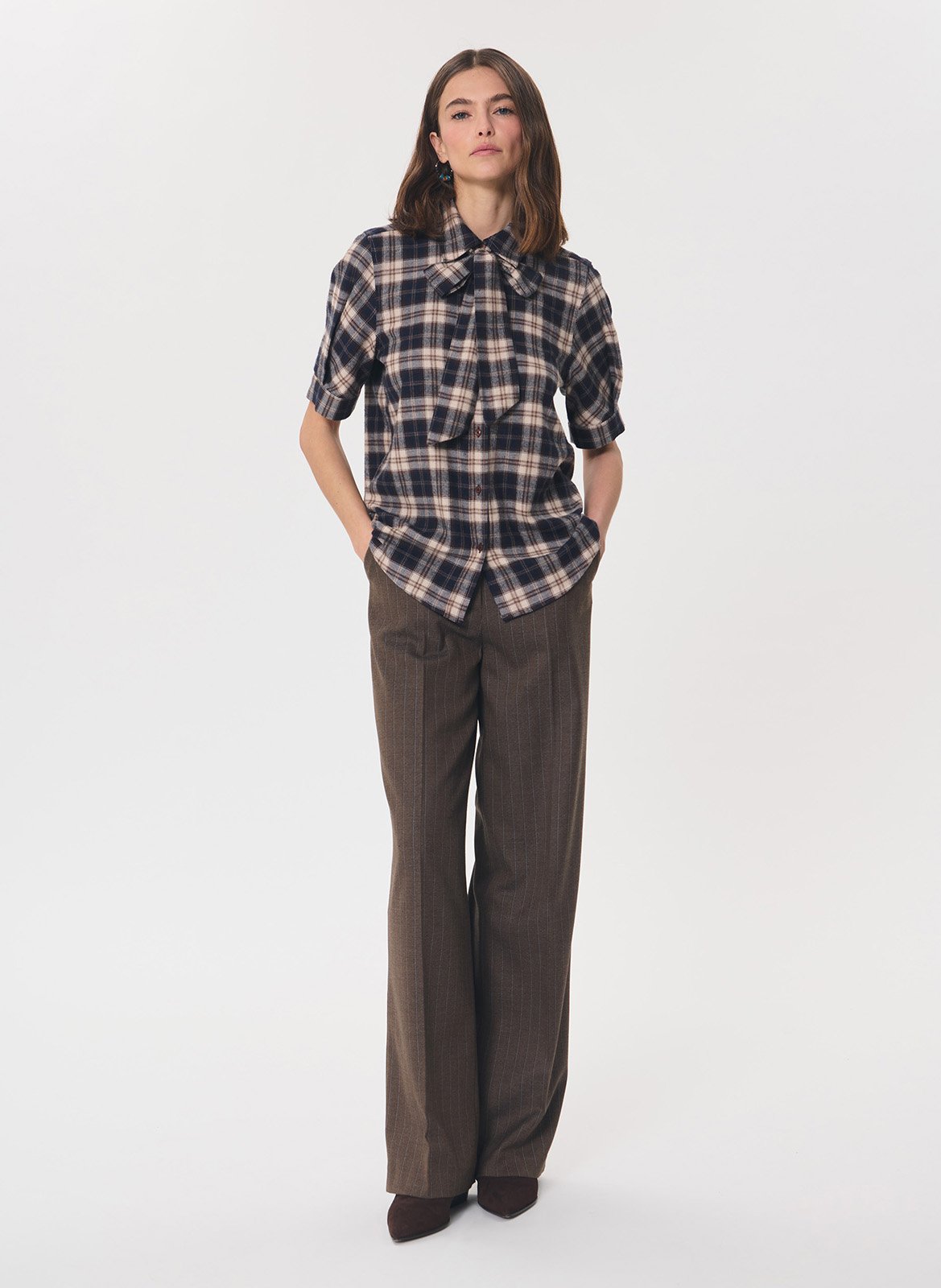 Straight-fit checked shirt in a cotton blend TARA JARMON Brown