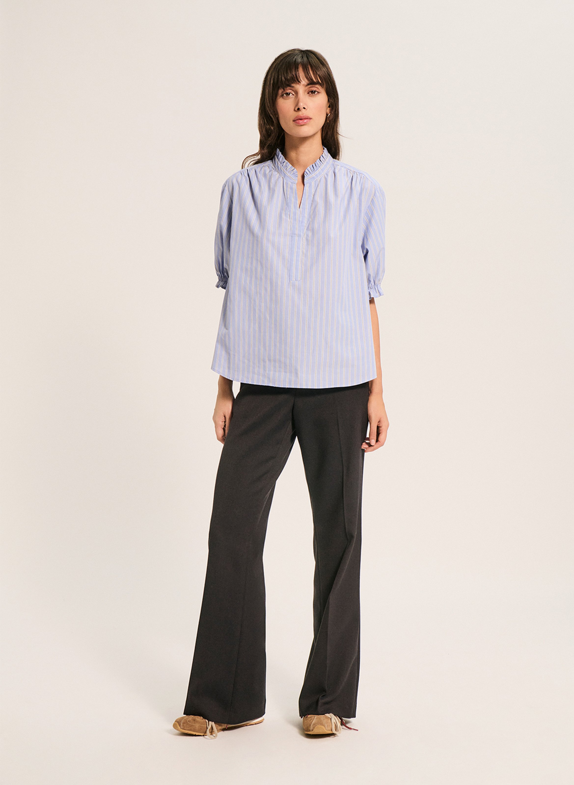 Blouse col tunisien rayée PABLO Bleu