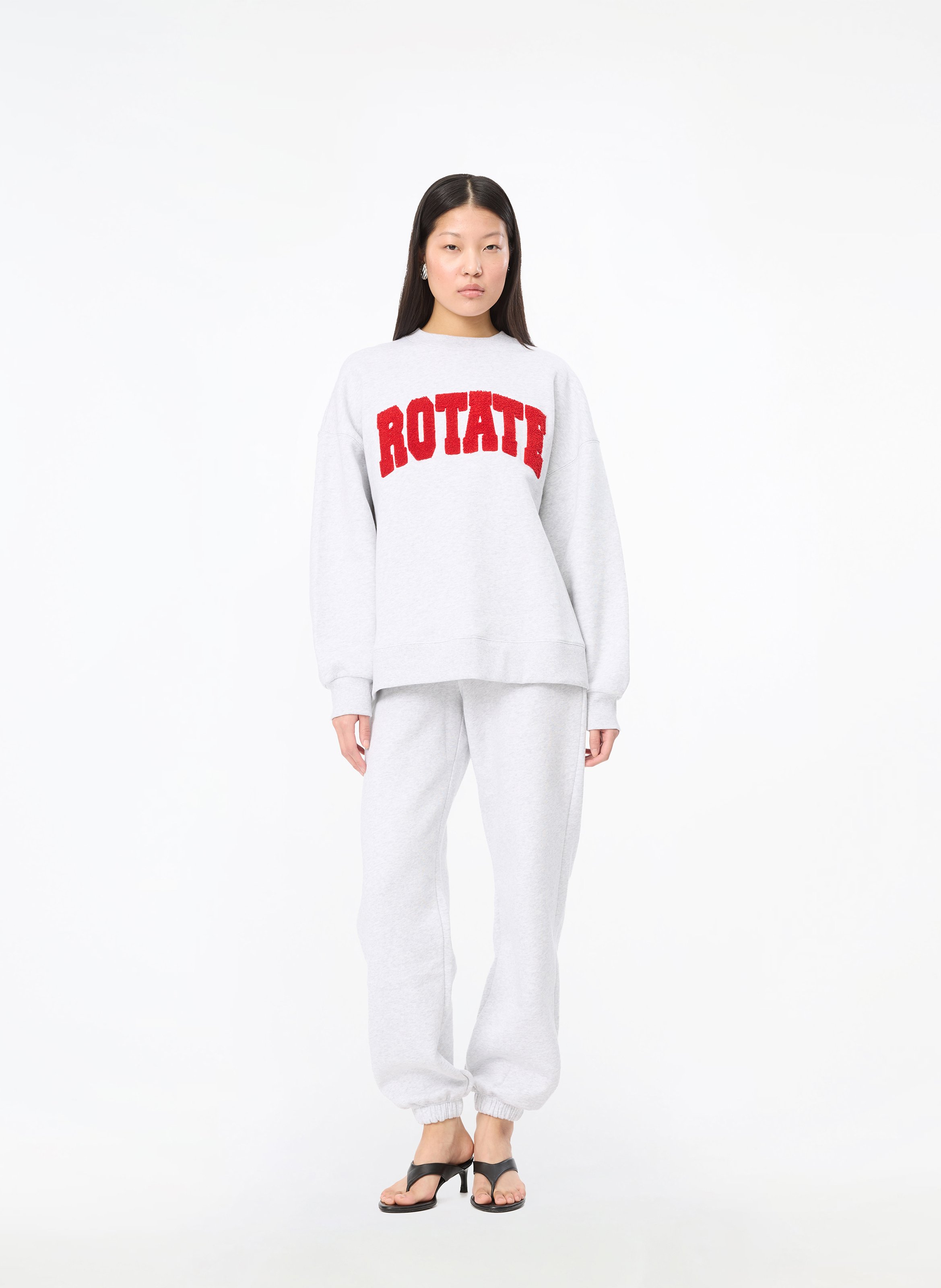 Oversized round neck embroidered sweatshirt ROTATE Grey