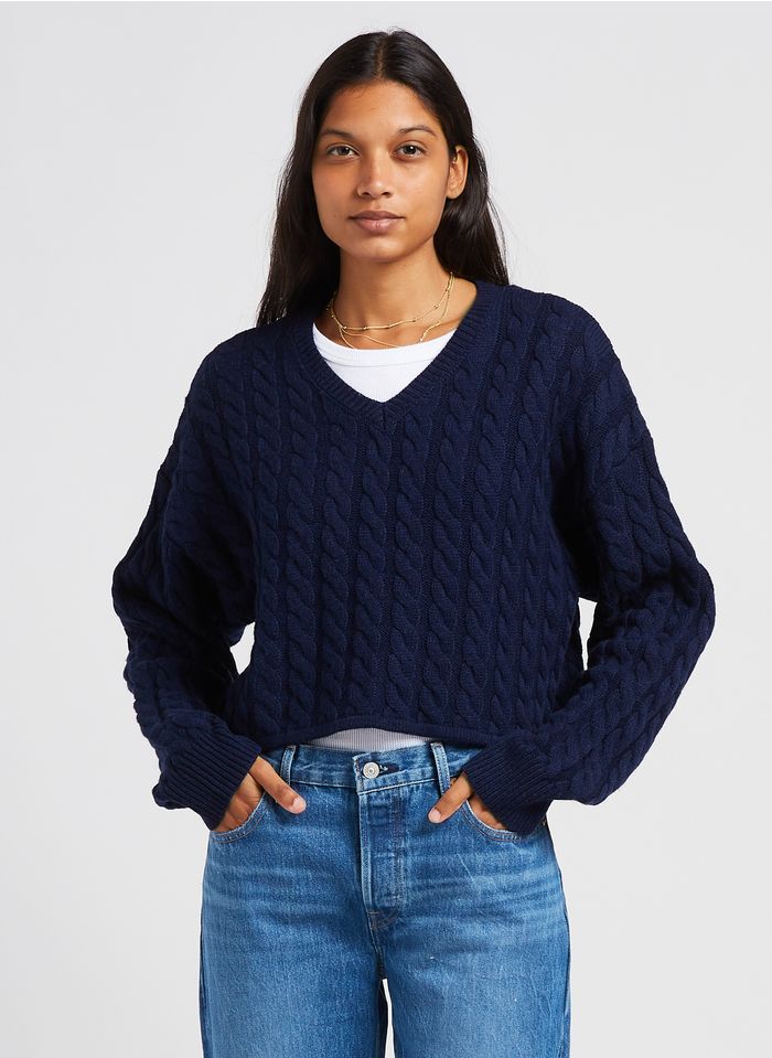 Cropped V-neck Cable-knit Wool-blend Sweater Nightwatch Blue Levi's - Women  | Place des Tendances