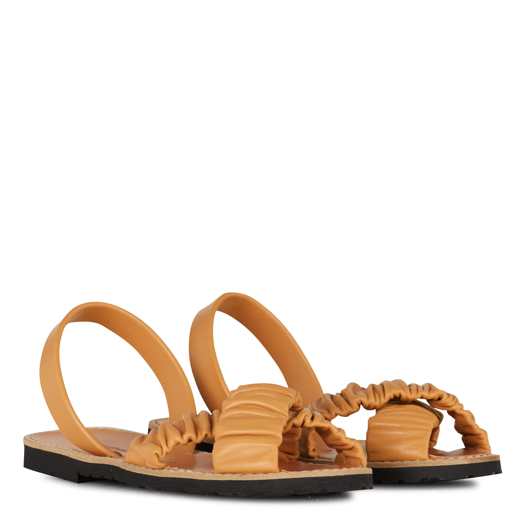 Sandales à brides froncées en cuir lisse  MINORQUINES Marron