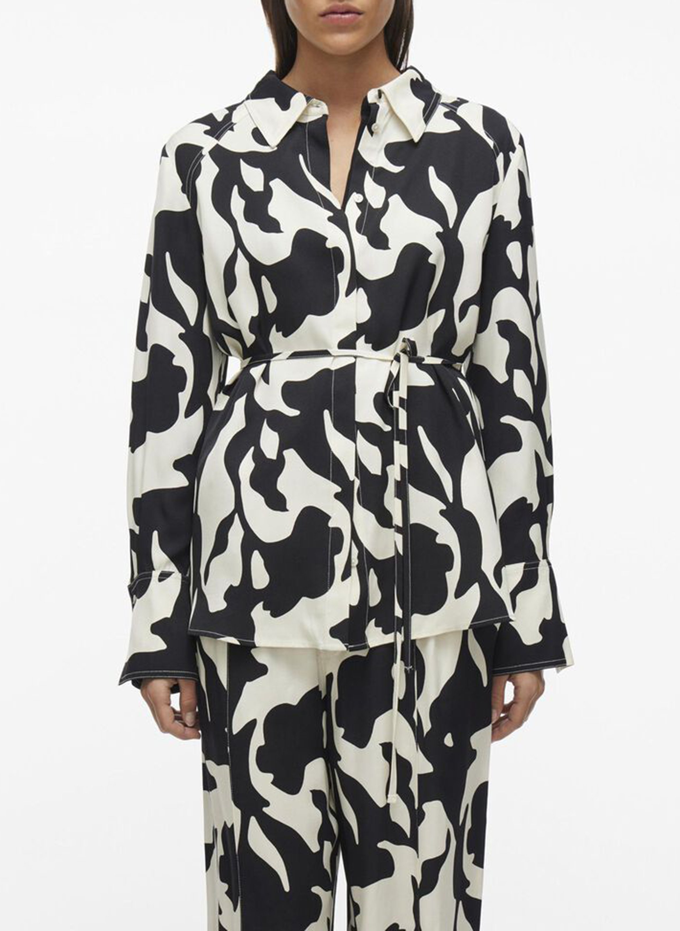 Printed belted shirt ROUGE EDIT Beige