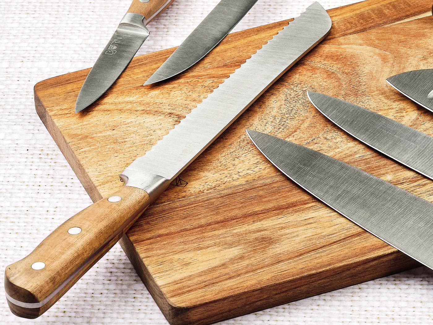 Jakob Porvoo kitchen knife set - 8 pieces BJORN Brown