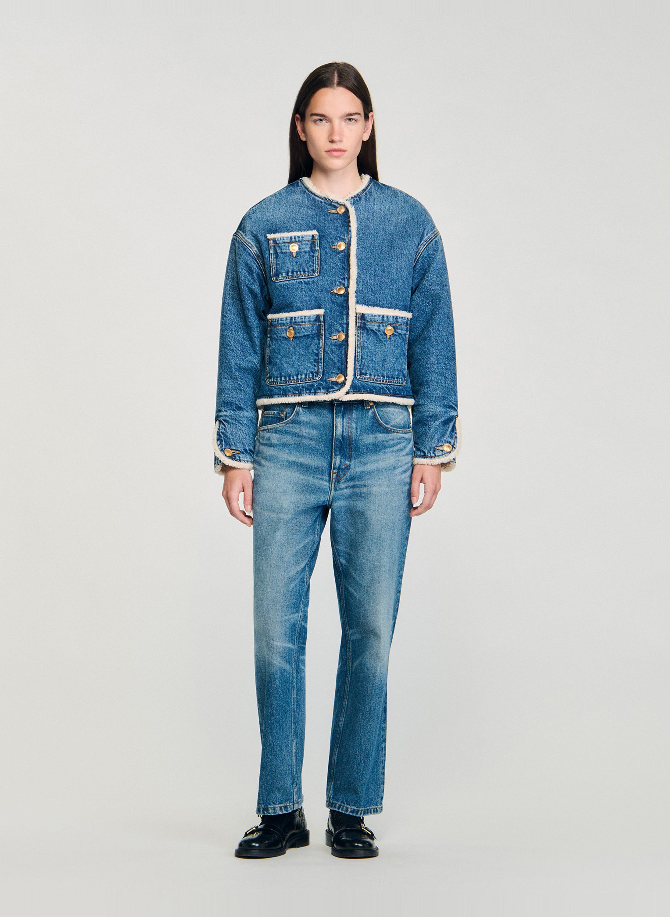 Veste en jean droite en coton SANDRO Bleu