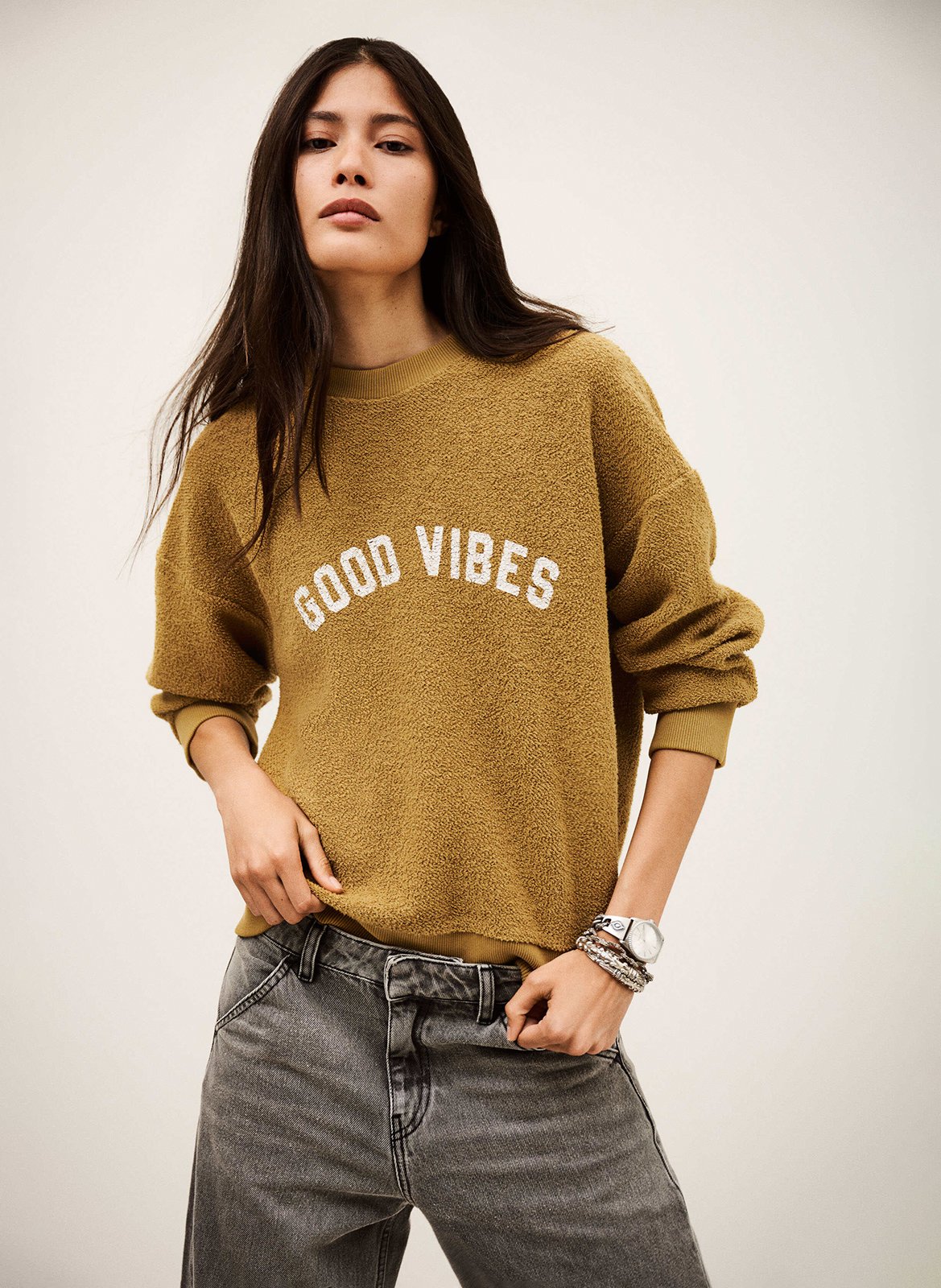 Sweat ample teddy à message BA&SH Marron