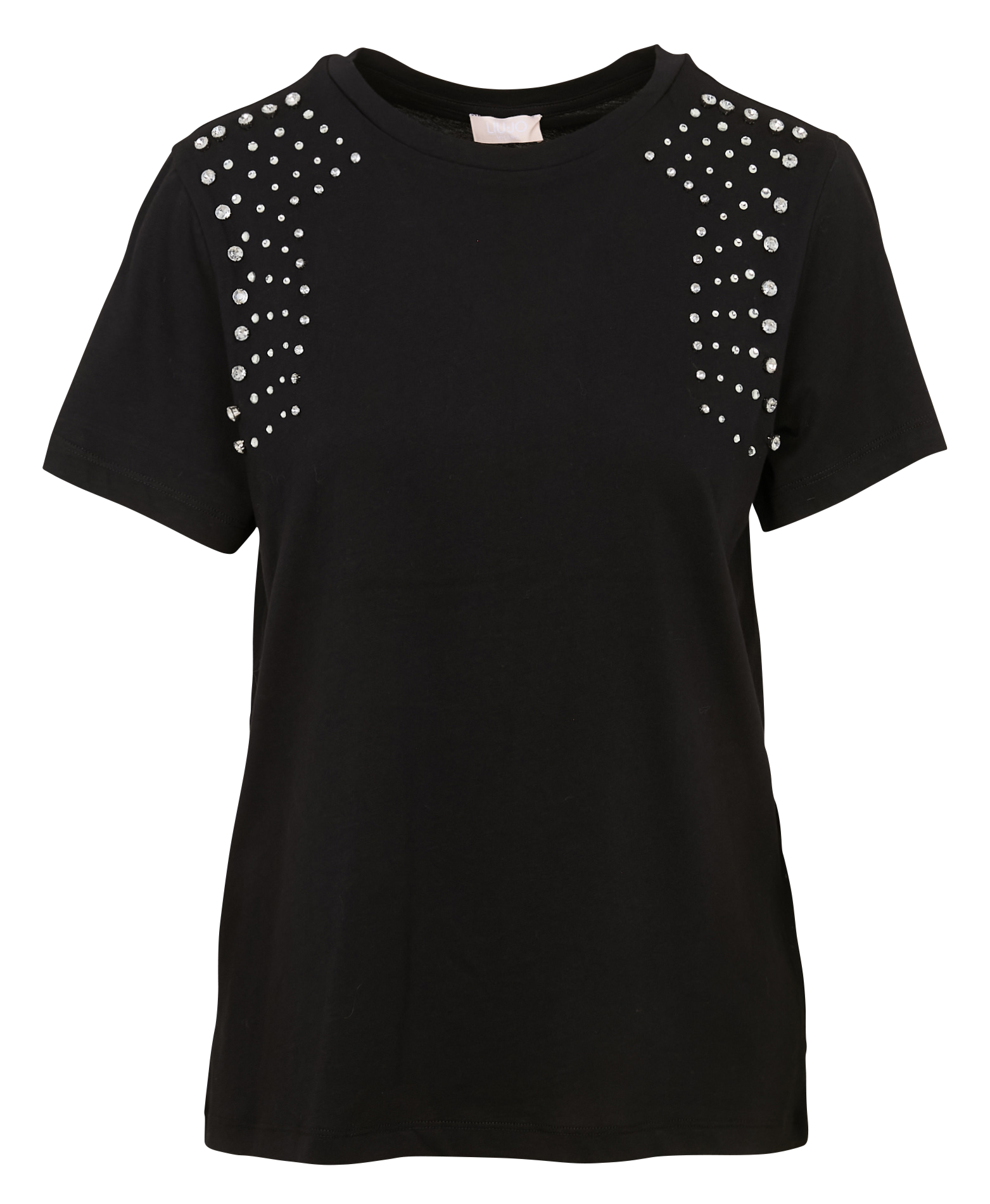 Plain cotton T-shirt with rhinestones LIU JO Black