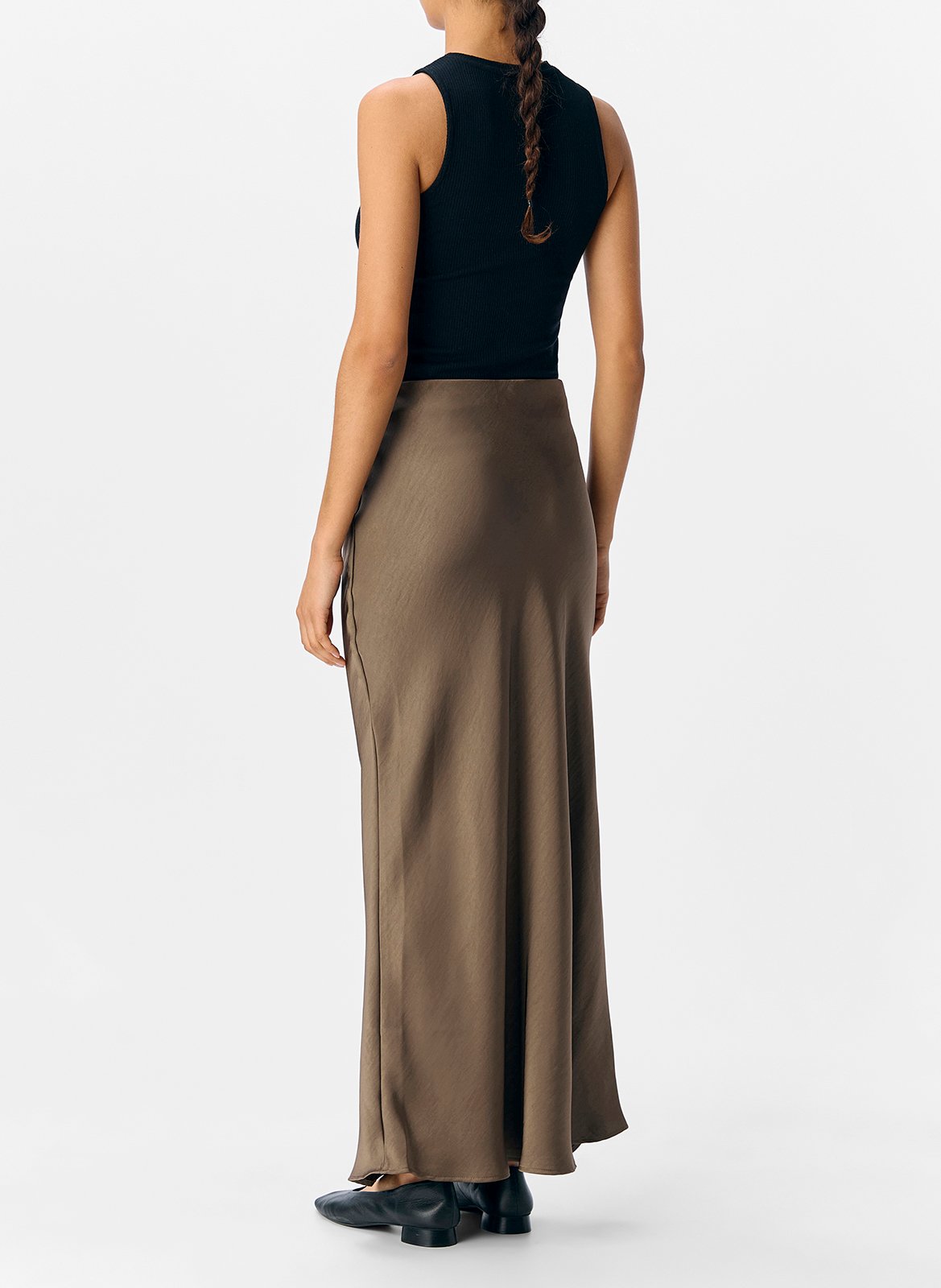Long satin skirt OBJECT Brown