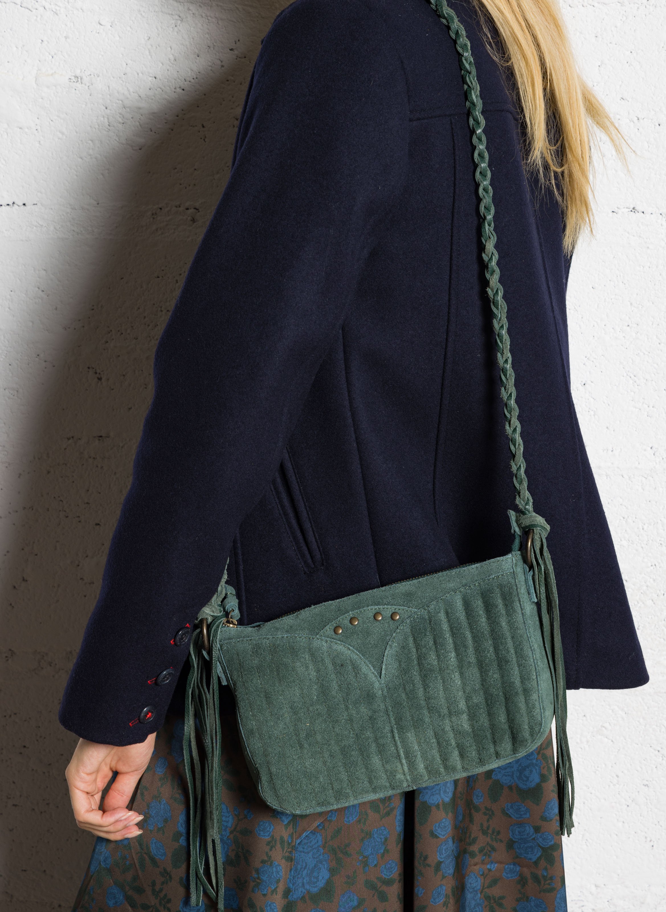 Leren crossbodytas  PIECES Groen