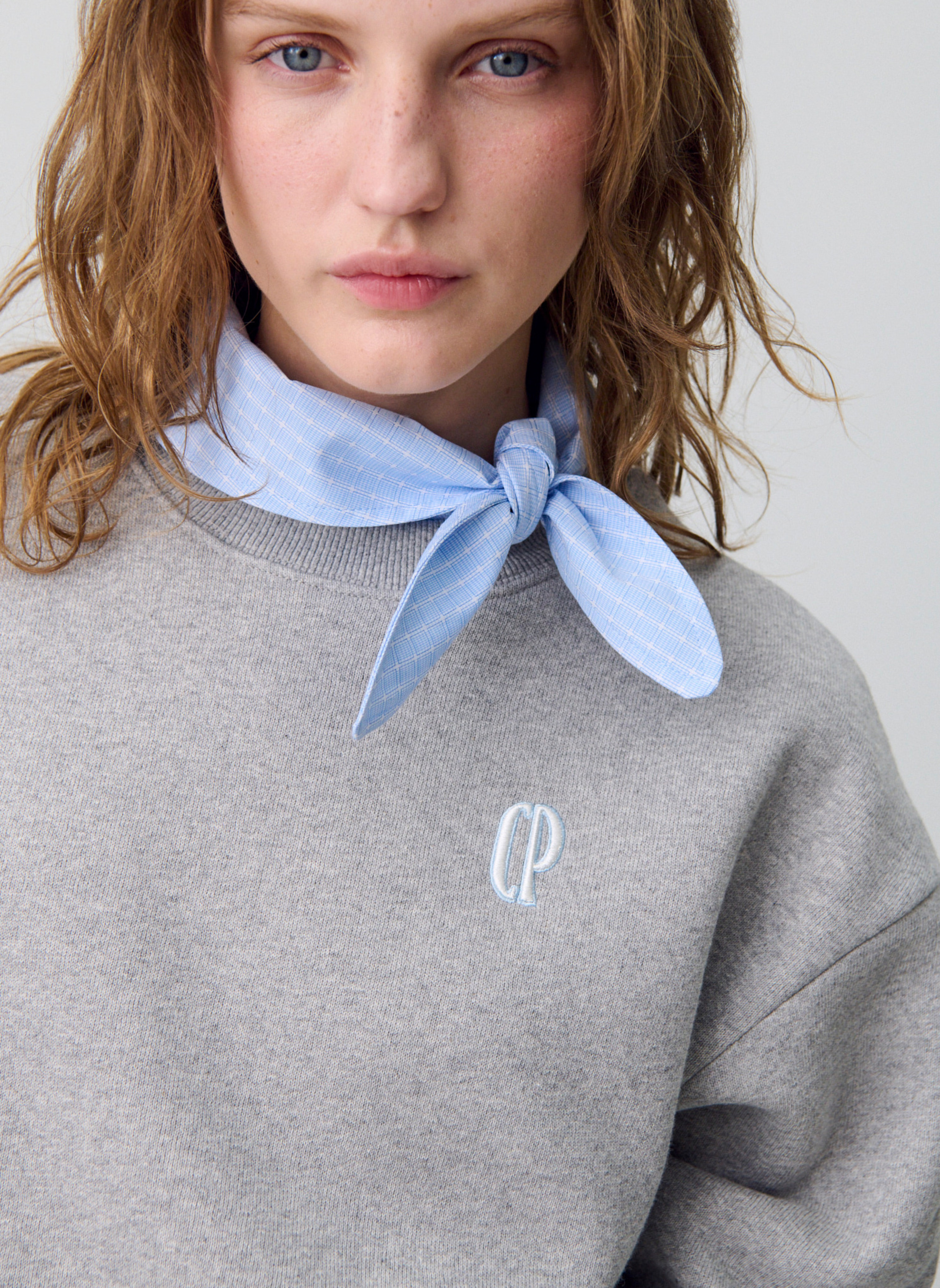 Sweat oversize col foulard en coton mélangé CLAUDIE PIERLOT Gris