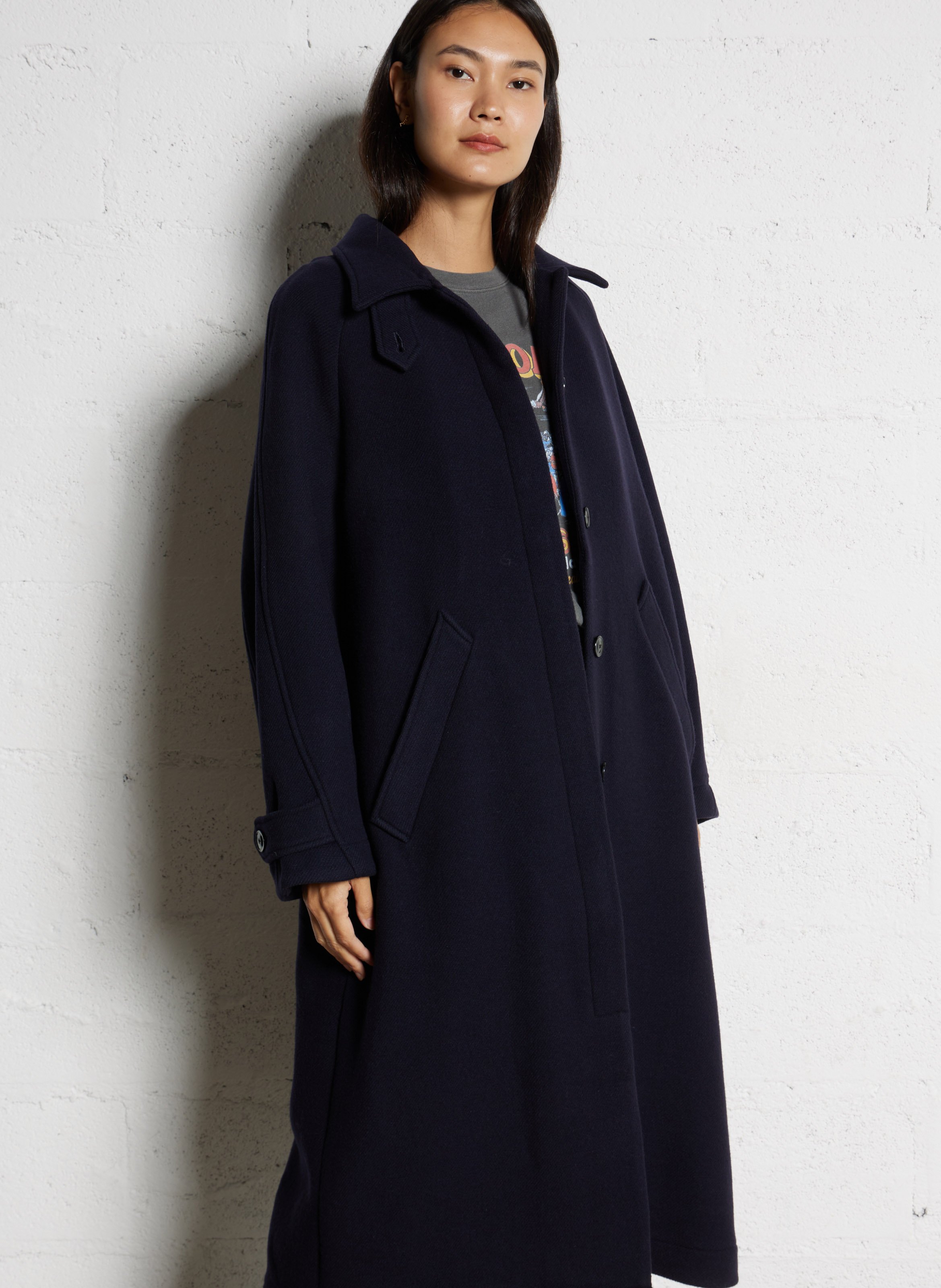 Manteau ample col classique en laine BELLEPIECE Bleu