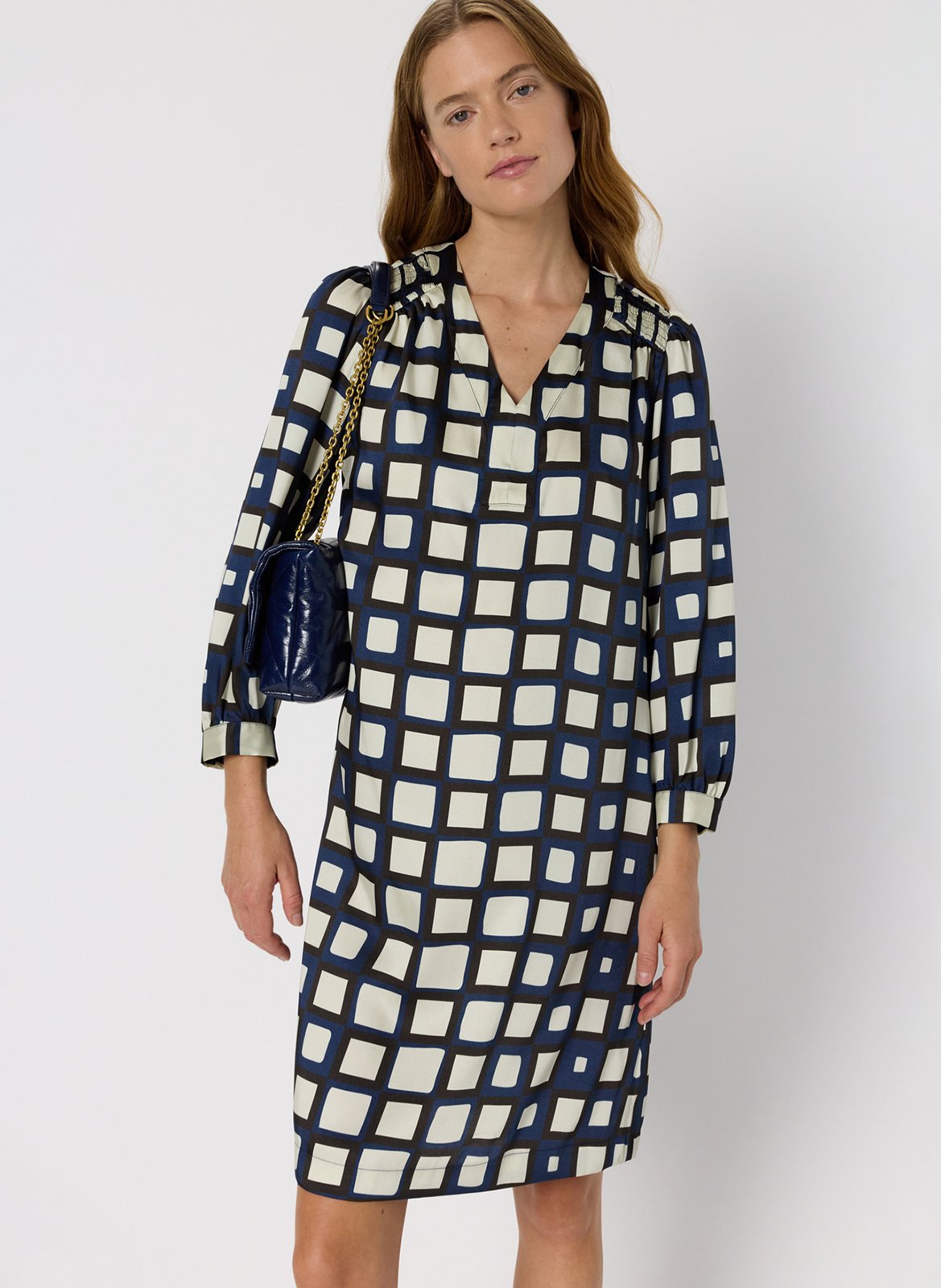 Short checked V-neck dress GERARD DAREL Blue