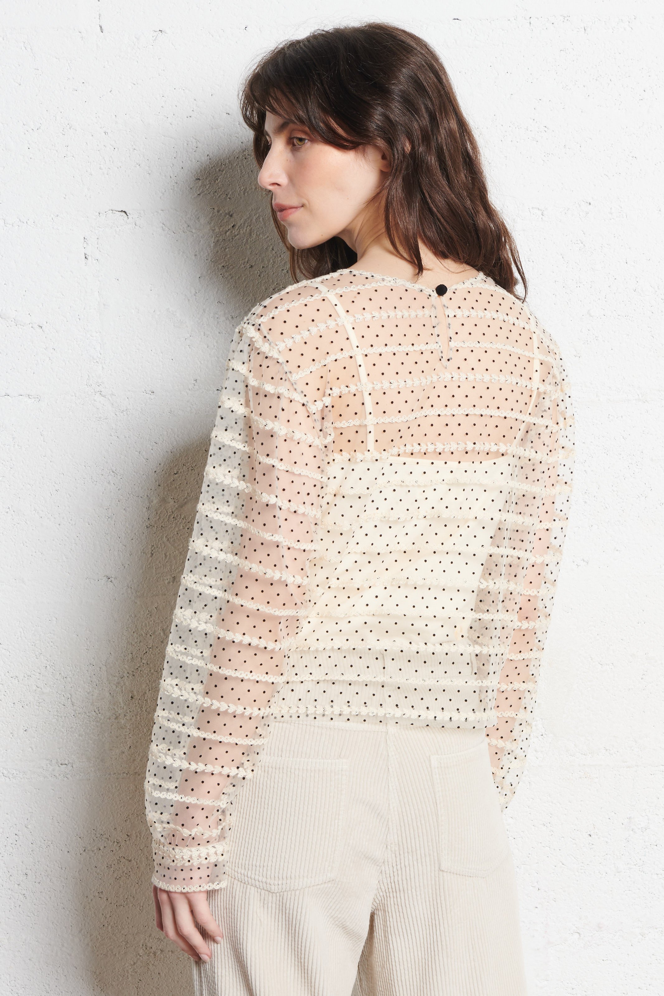 Round-neck polka dot top DES PETITS HAUTS Beige